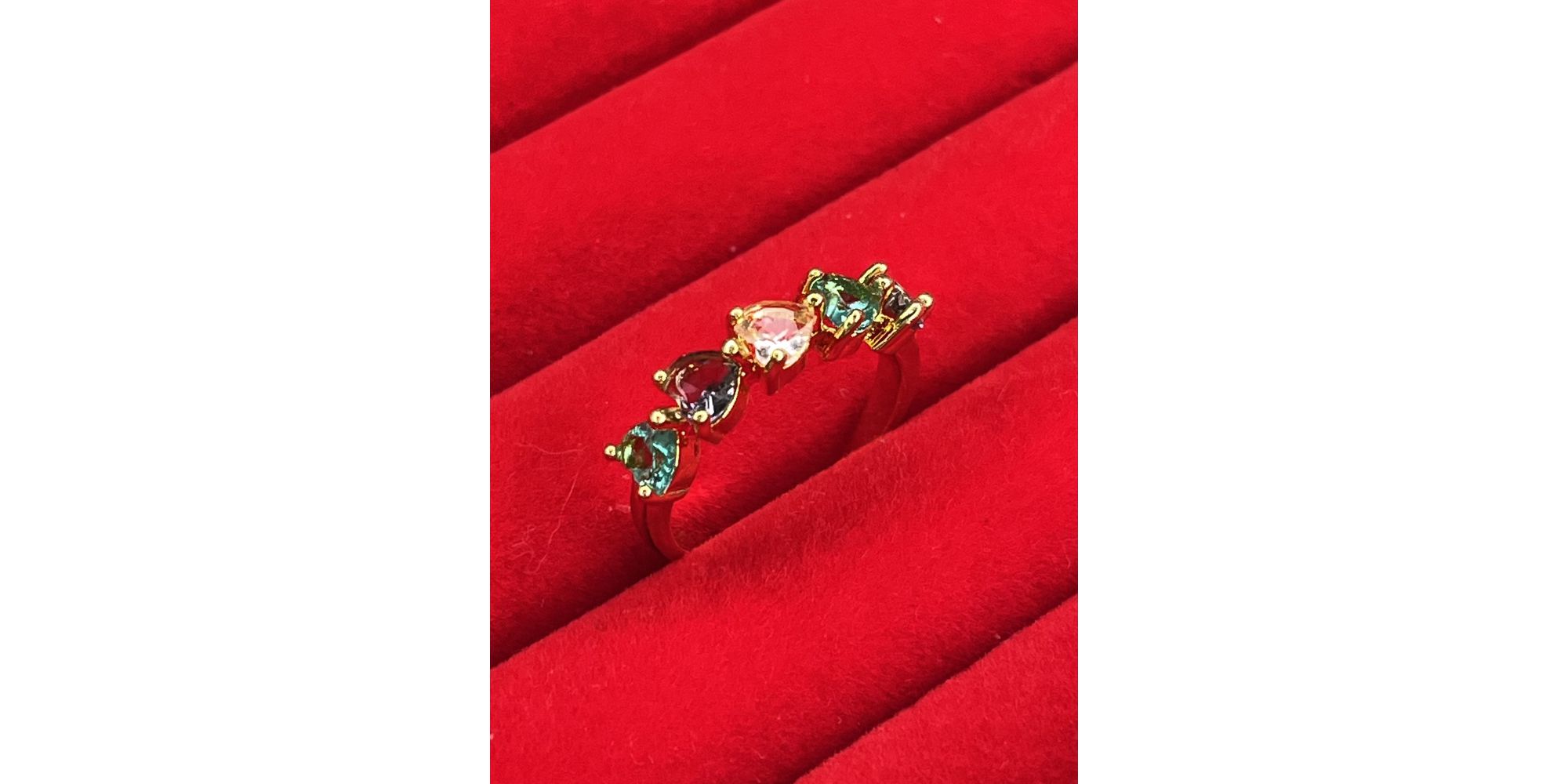 Anel Cinco Corações Colorido Zircônia Banhado A Ouro 18k