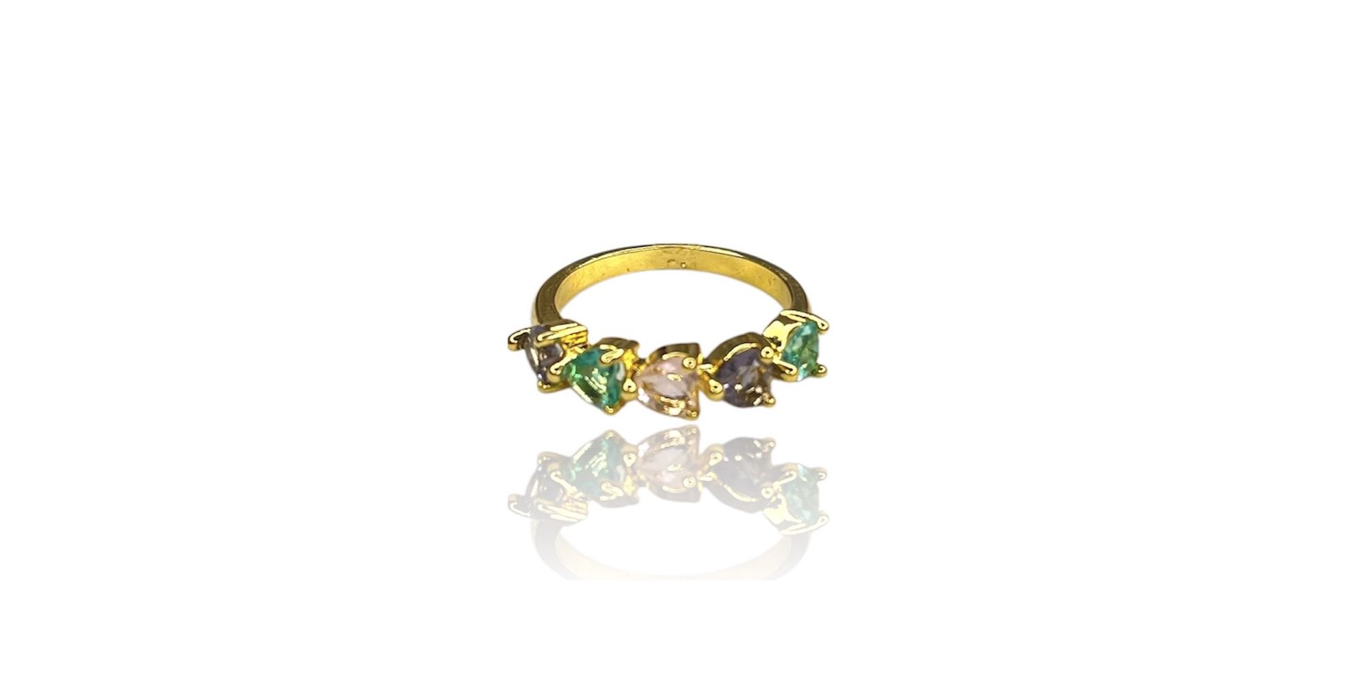Anel Cinco Corações Colorido Zircônia Banhado A Ouro 18k