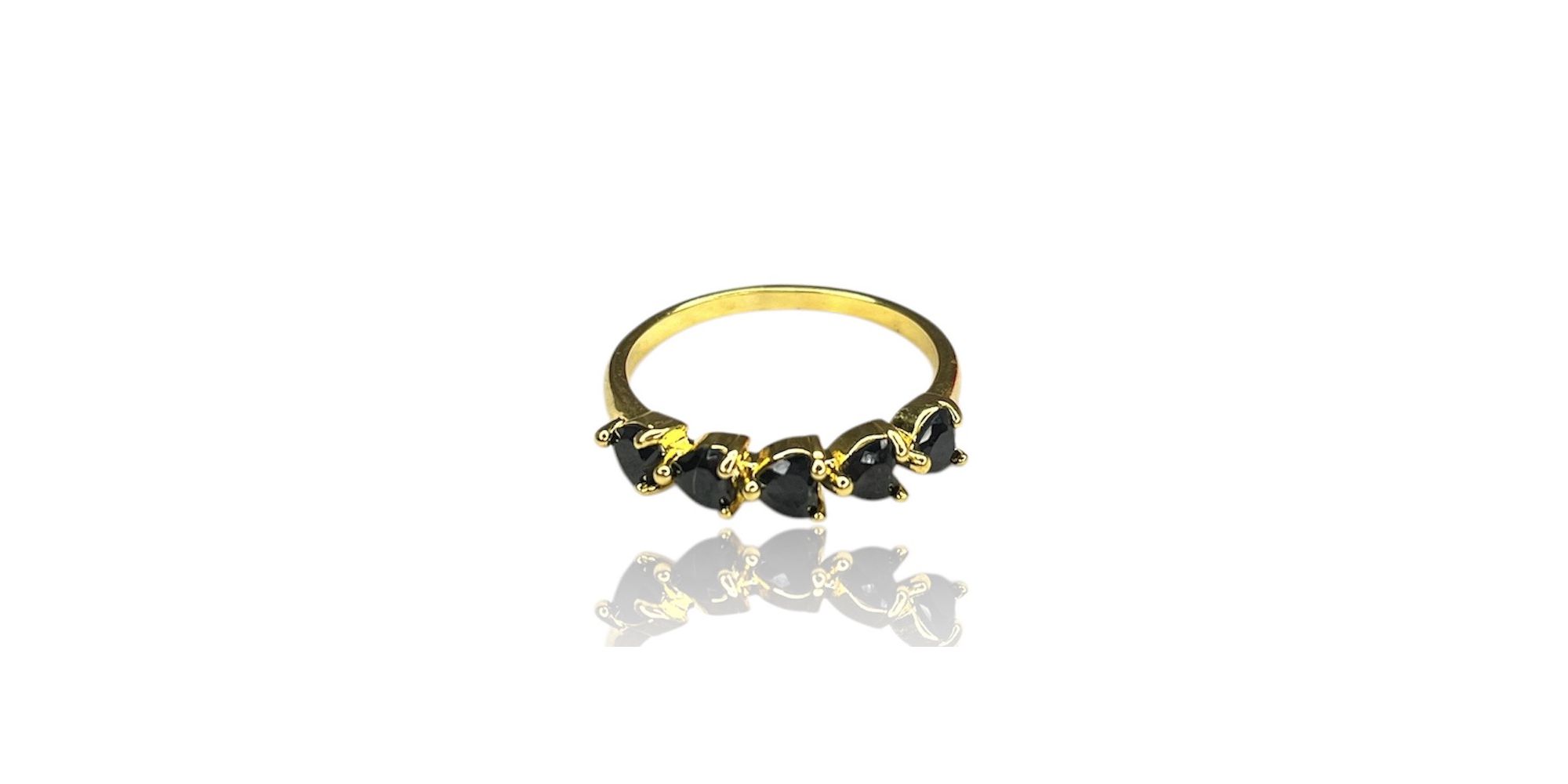 Anel Cinco Corações Preto Zircônia Banhado A Ouro 18k