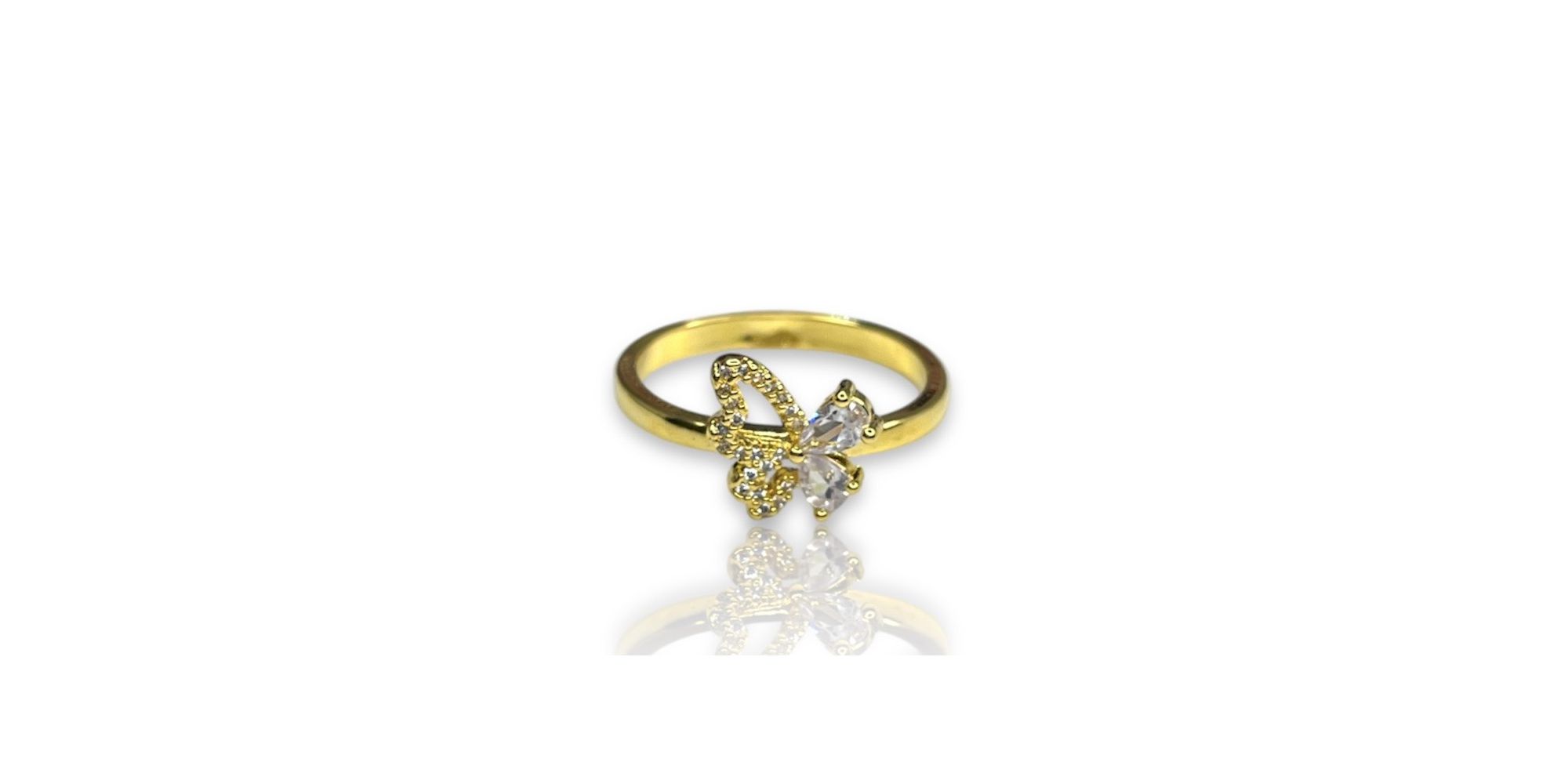 Anel Borboleta Vazado Zircônia Banhado A Ouro 18k