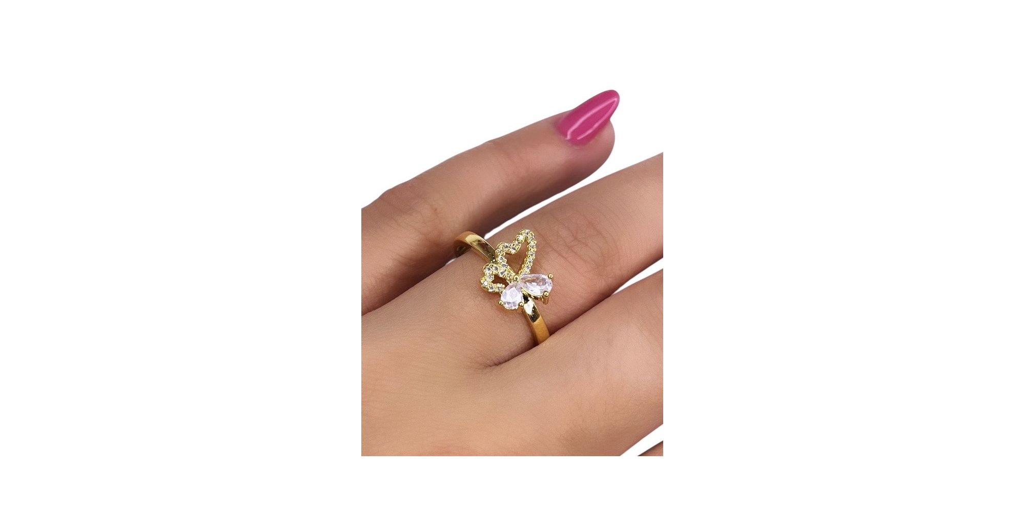 Anel Borboleta Vazado Zircônia Banhado A Ouro 18k