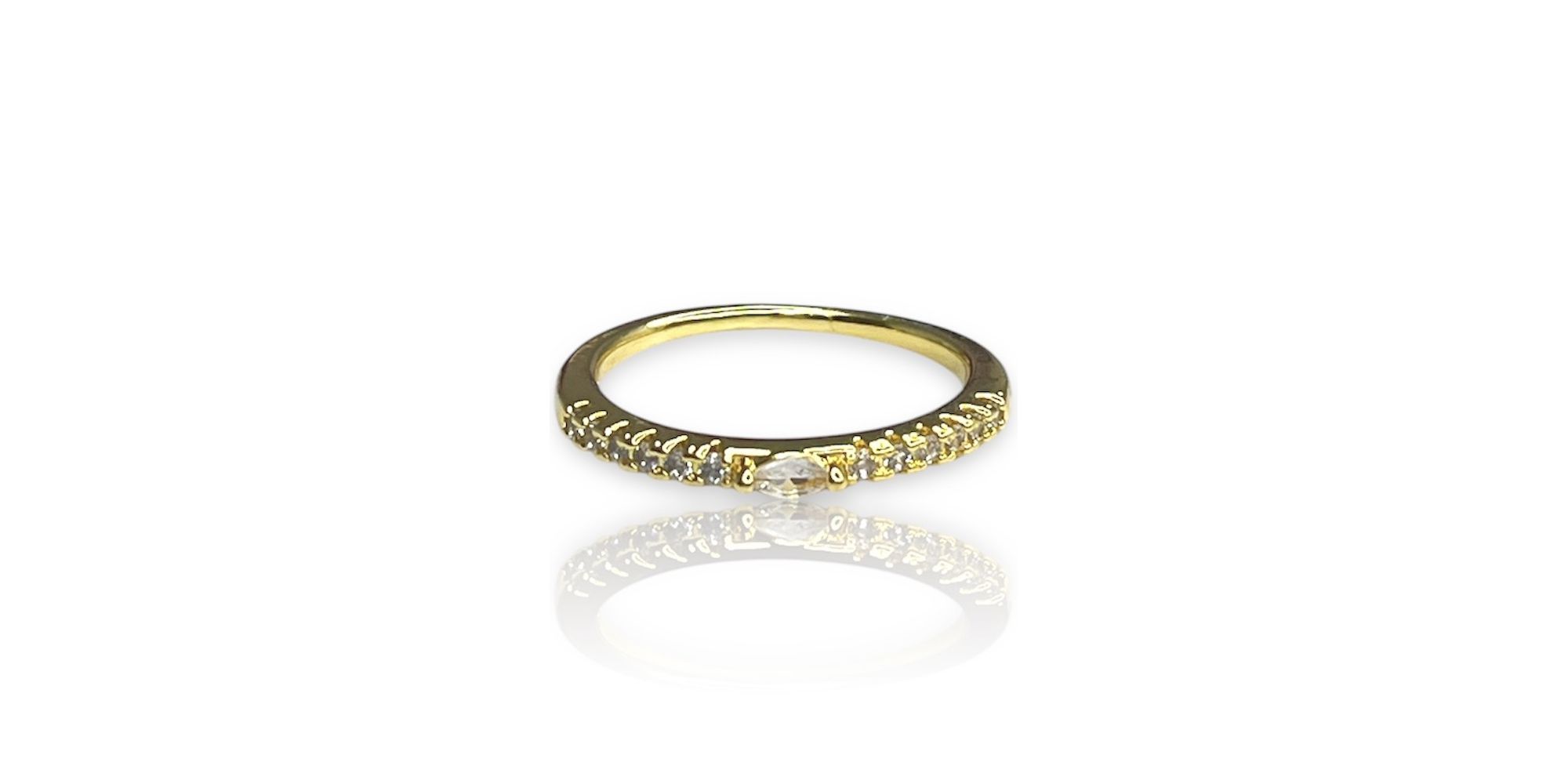 Anel Aparador Pedra Cristal Banhado A Ouro 18k 