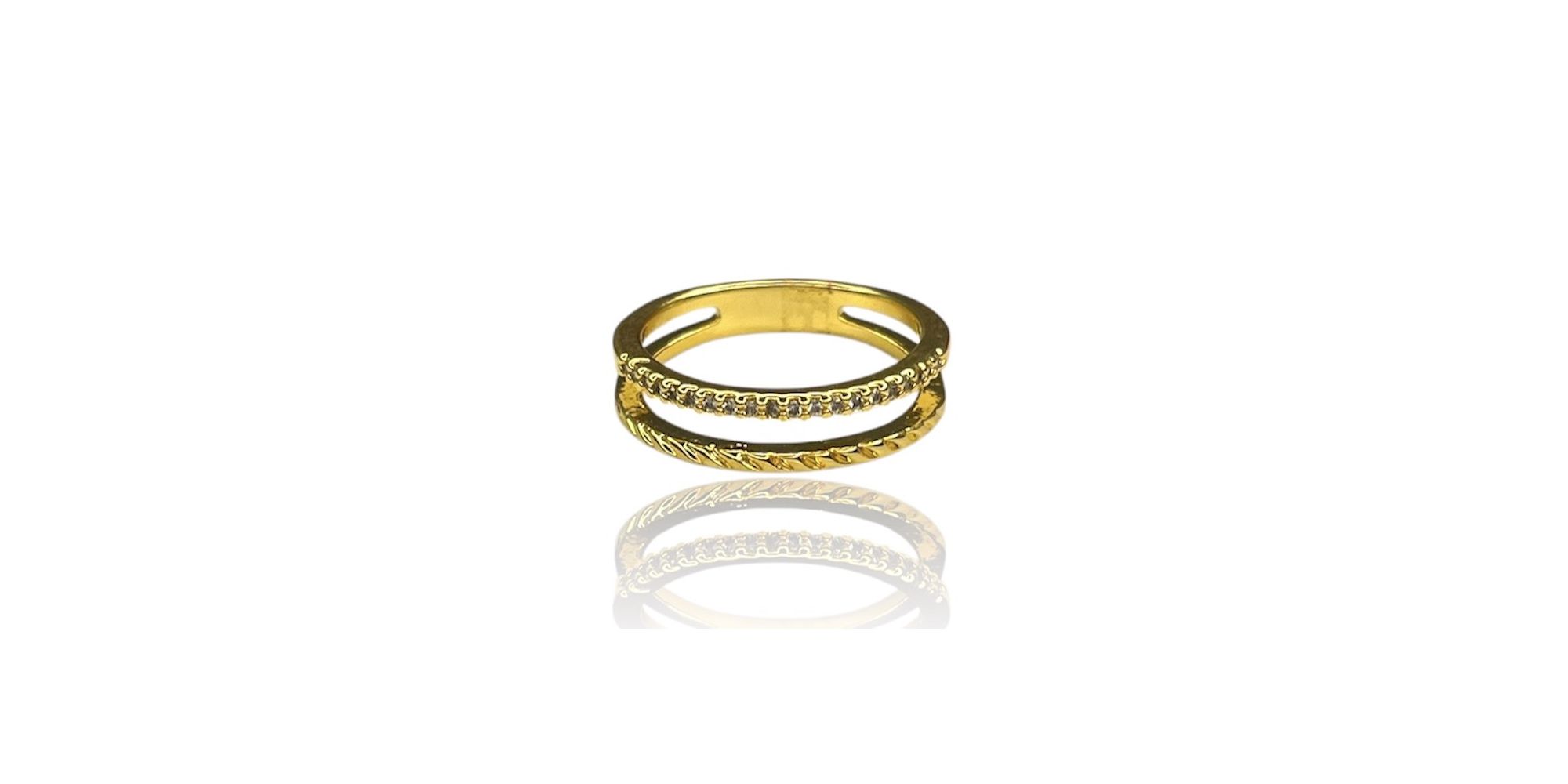 Anel Aparador Duplo Cravejado Banhado A Ouro 18K