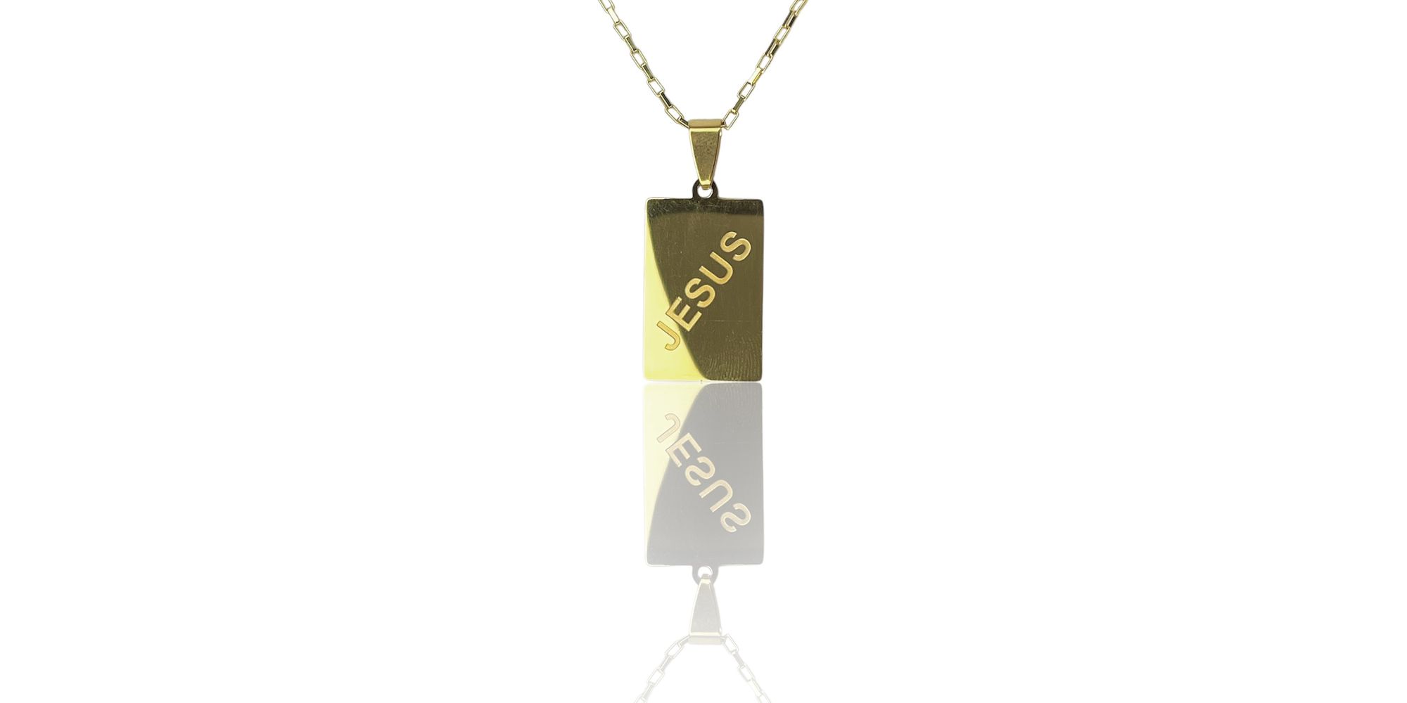 Pingente Placa Jesus Aço Dourado 
