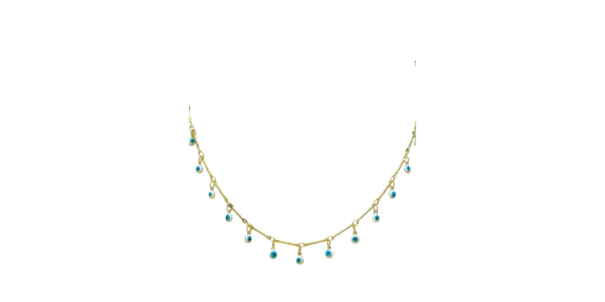 Colat Olho Grego Branco Azul Claro Pendurado Banhado A Ouro 18K