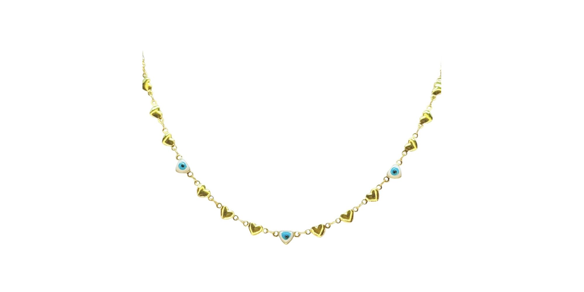 Colar Olho Grego Coração Liso Branco Azul Claro Banhado A Ouro 18K