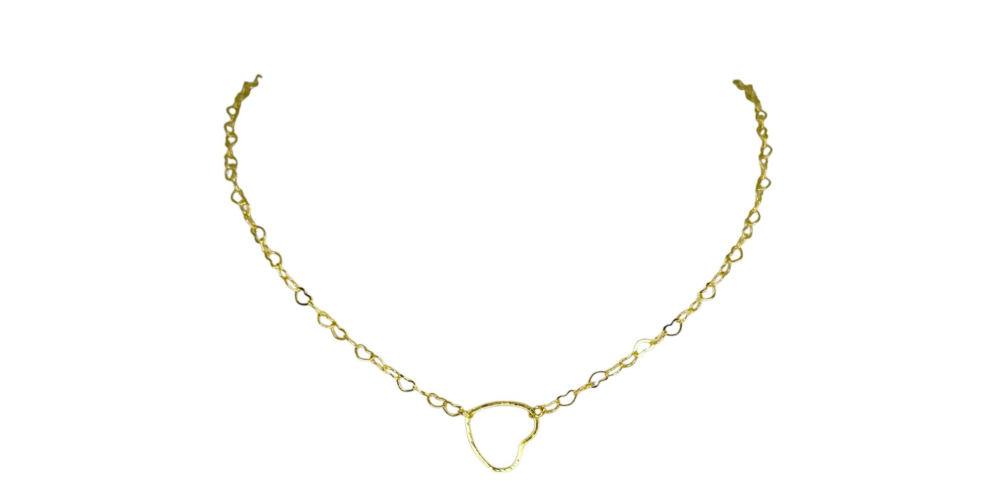 Colar Elo Coração Meio Banhdo A Ouro 18K
