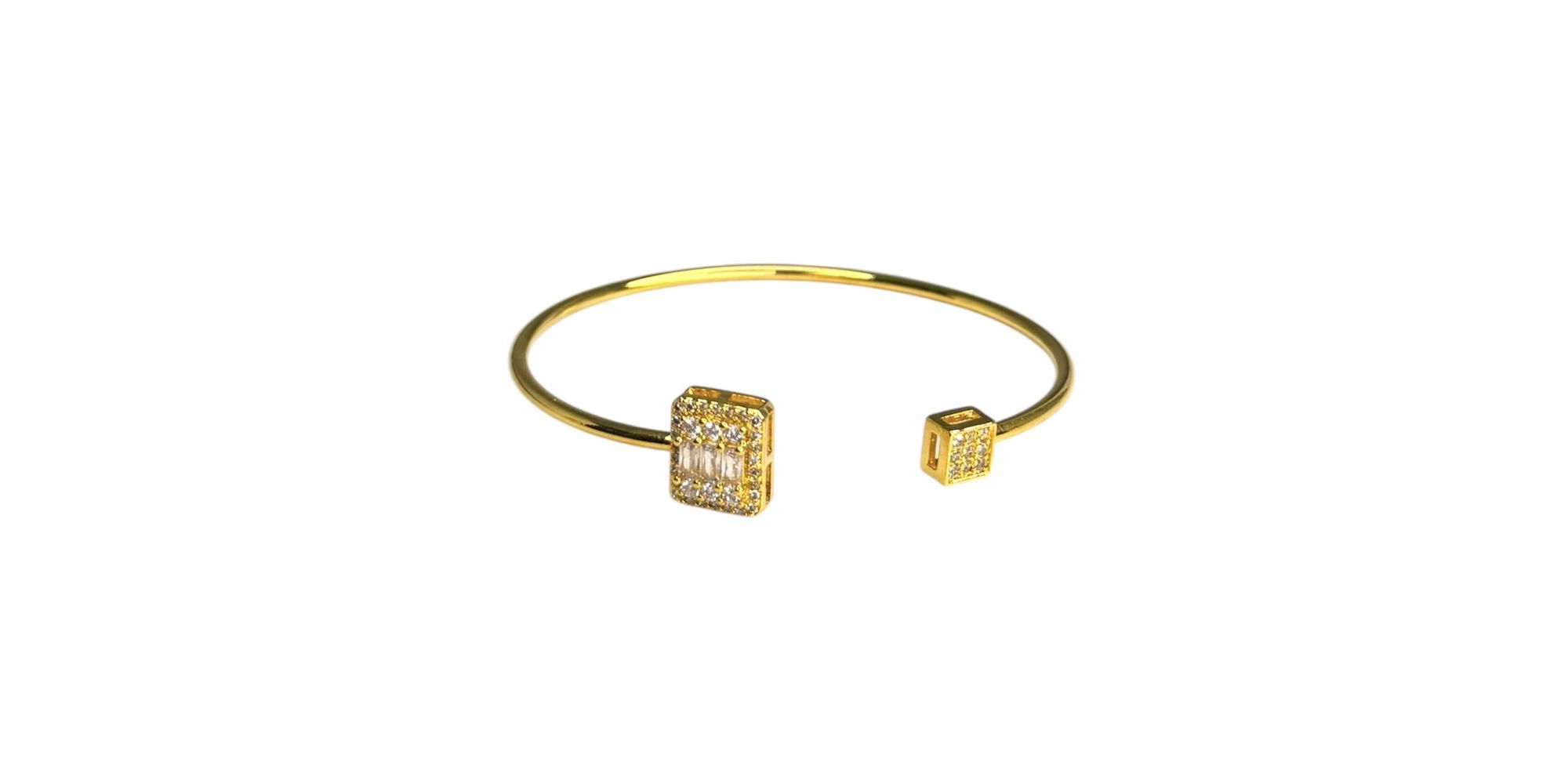 Pulseira Bracelete Dois Quadrado Cravejado Banhdo A Ouro 18k
