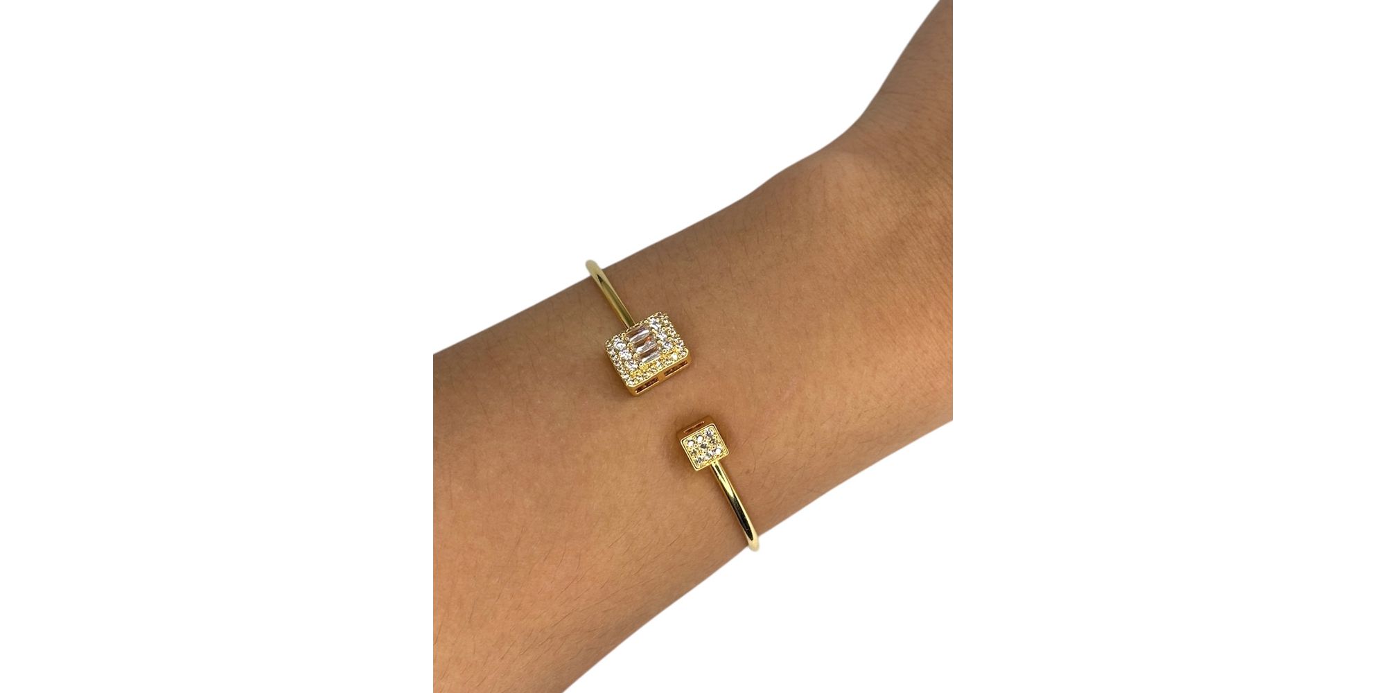 Pulseira Bracelete Dois Quadrado Cravejado Banhdo A Ouro 18k