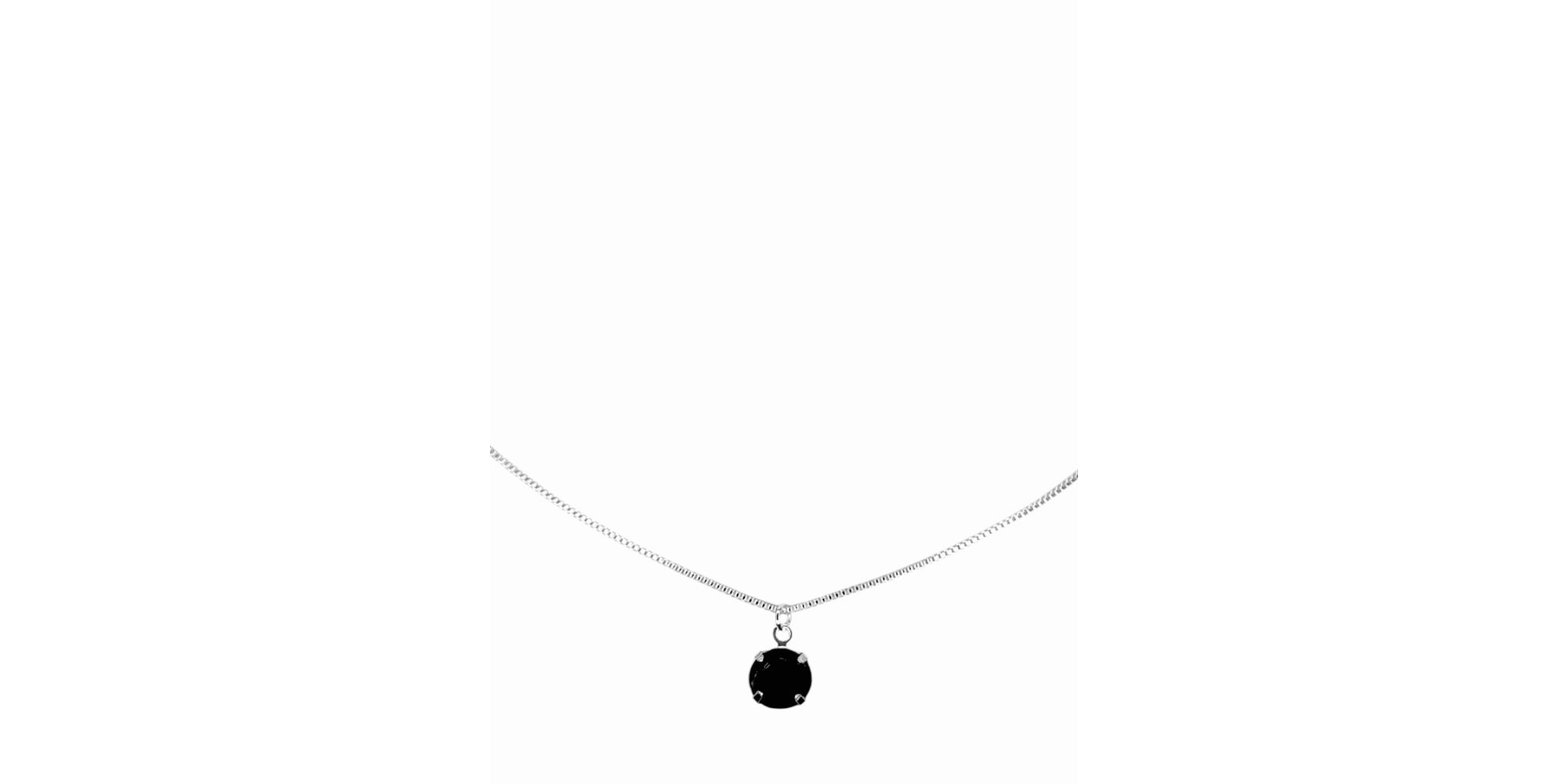 Colar Pedra Preta Strass Banhado A Prata 925