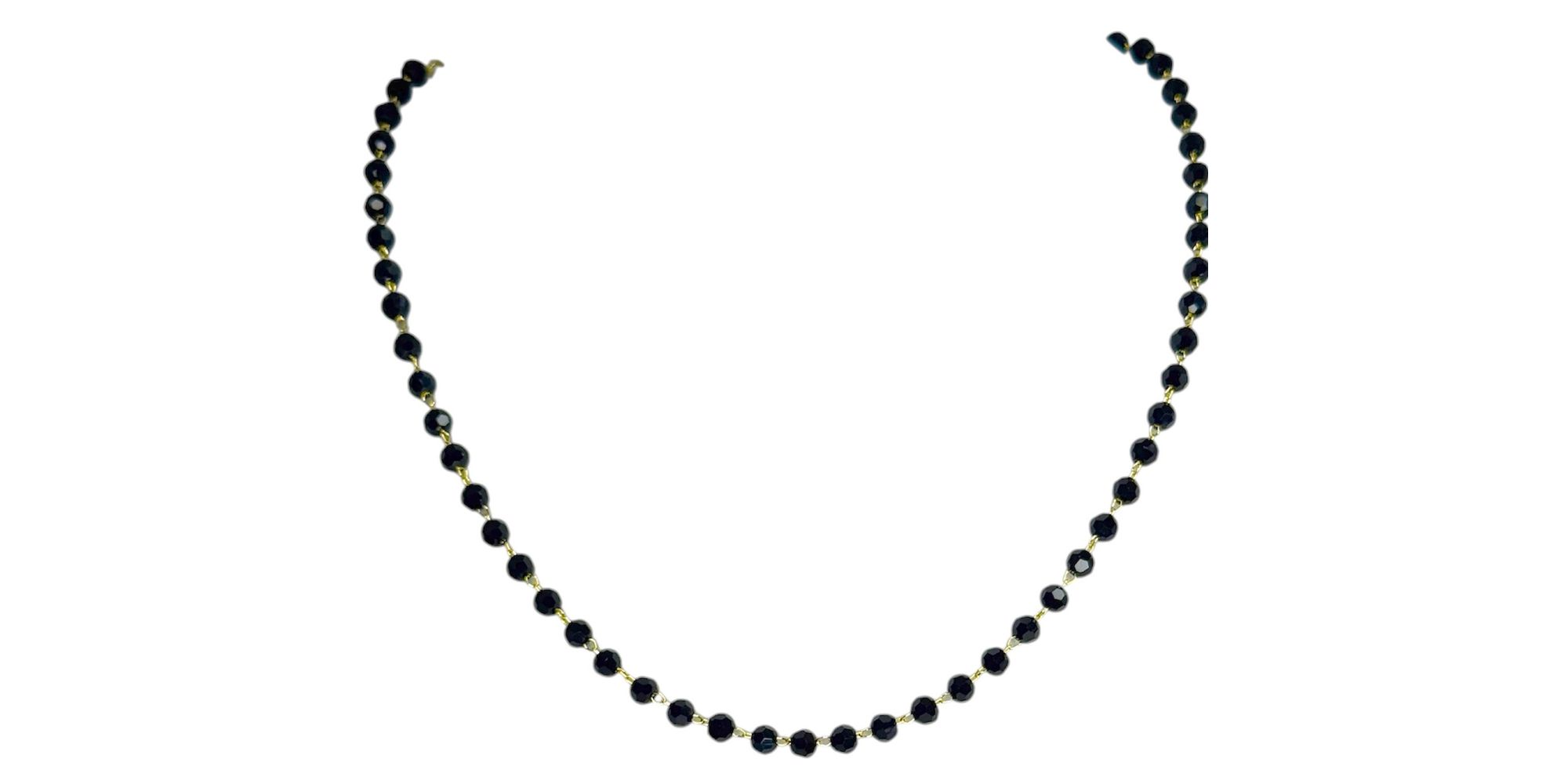 Colar Contas Preto Banhado A Ouro 18K