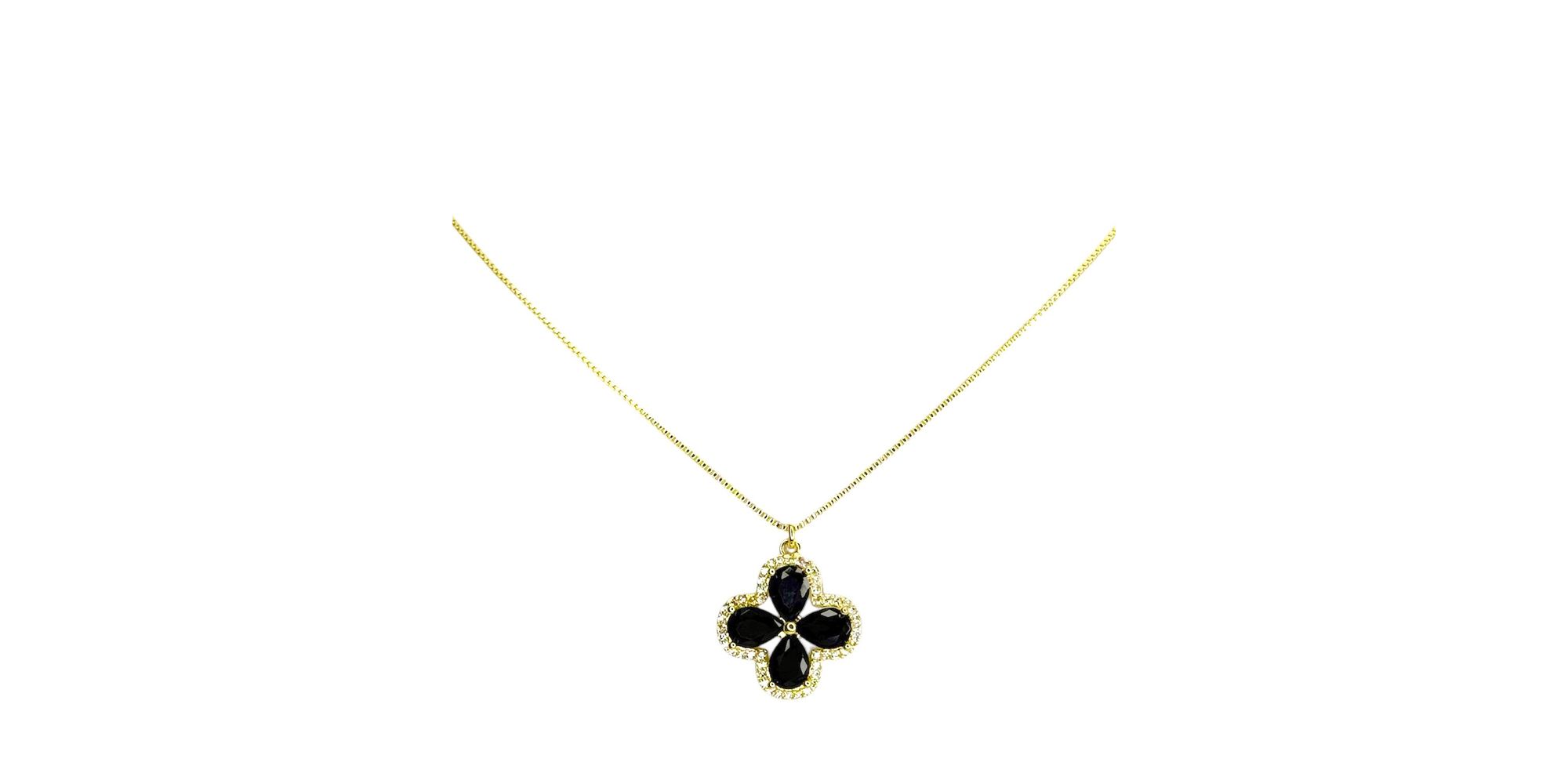 Colar Trevo Preto Cravejado Banhado A Ouro 18K