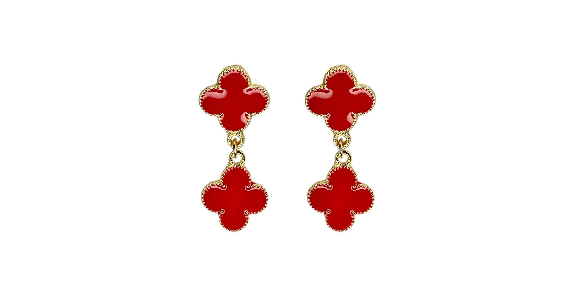 Brinco Trevo Vermelho Virgínia Banhado a Ouro 18k