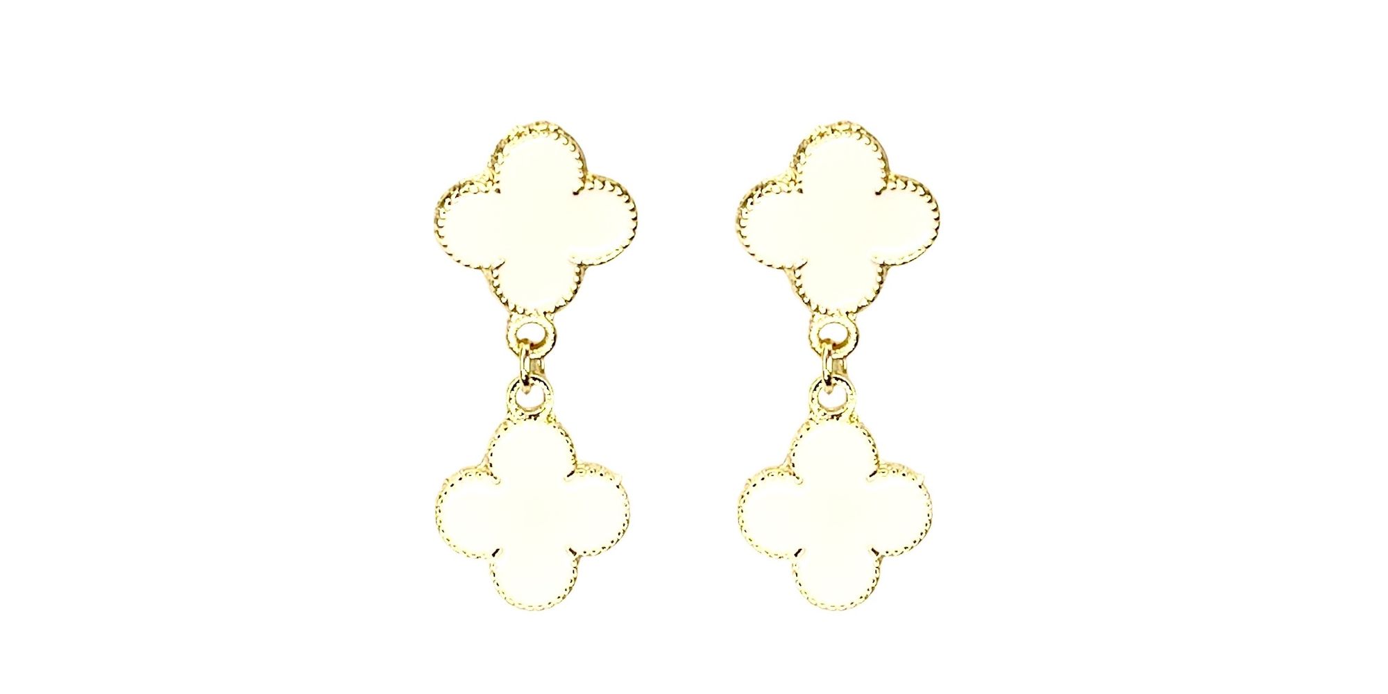 Brinco Trevo Branco Virgínia Banhado a Ouro 18K 