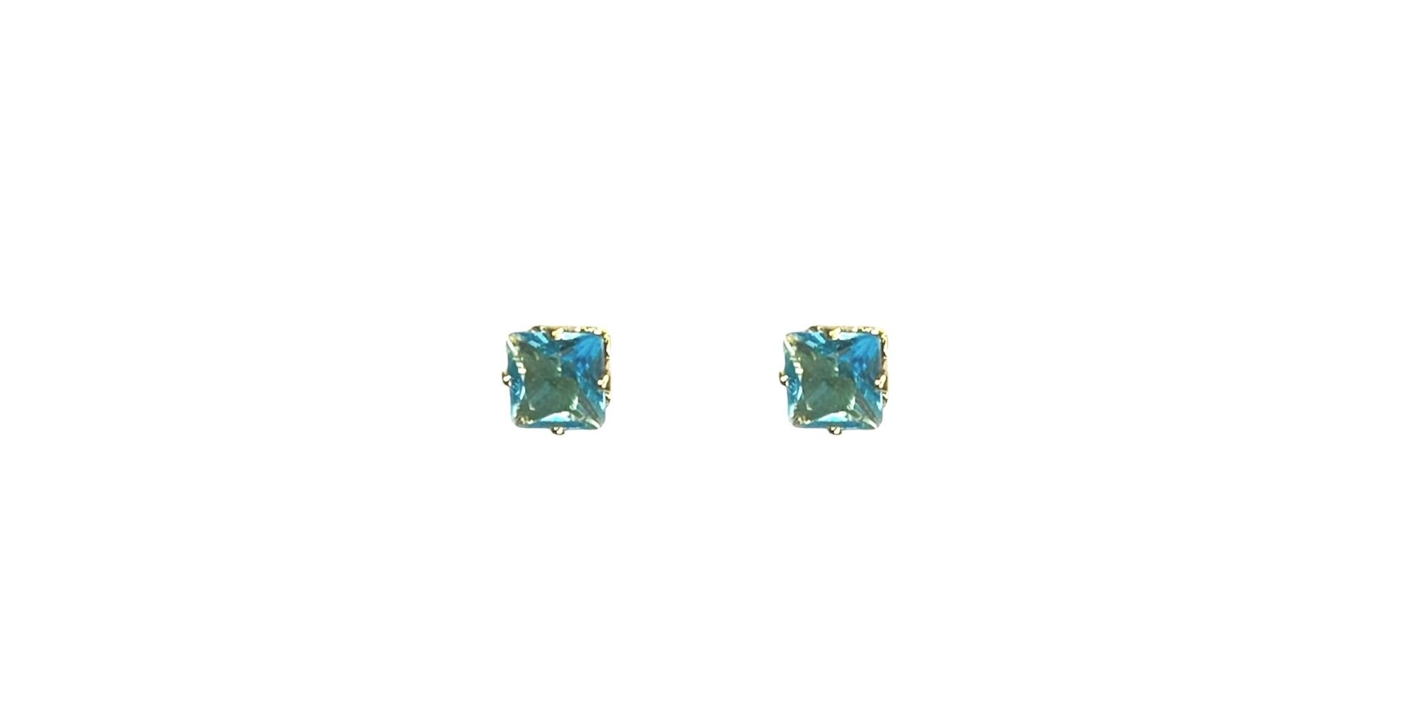 Brinco Quadrado Azul Zircônia Banhado A Ouro 18K