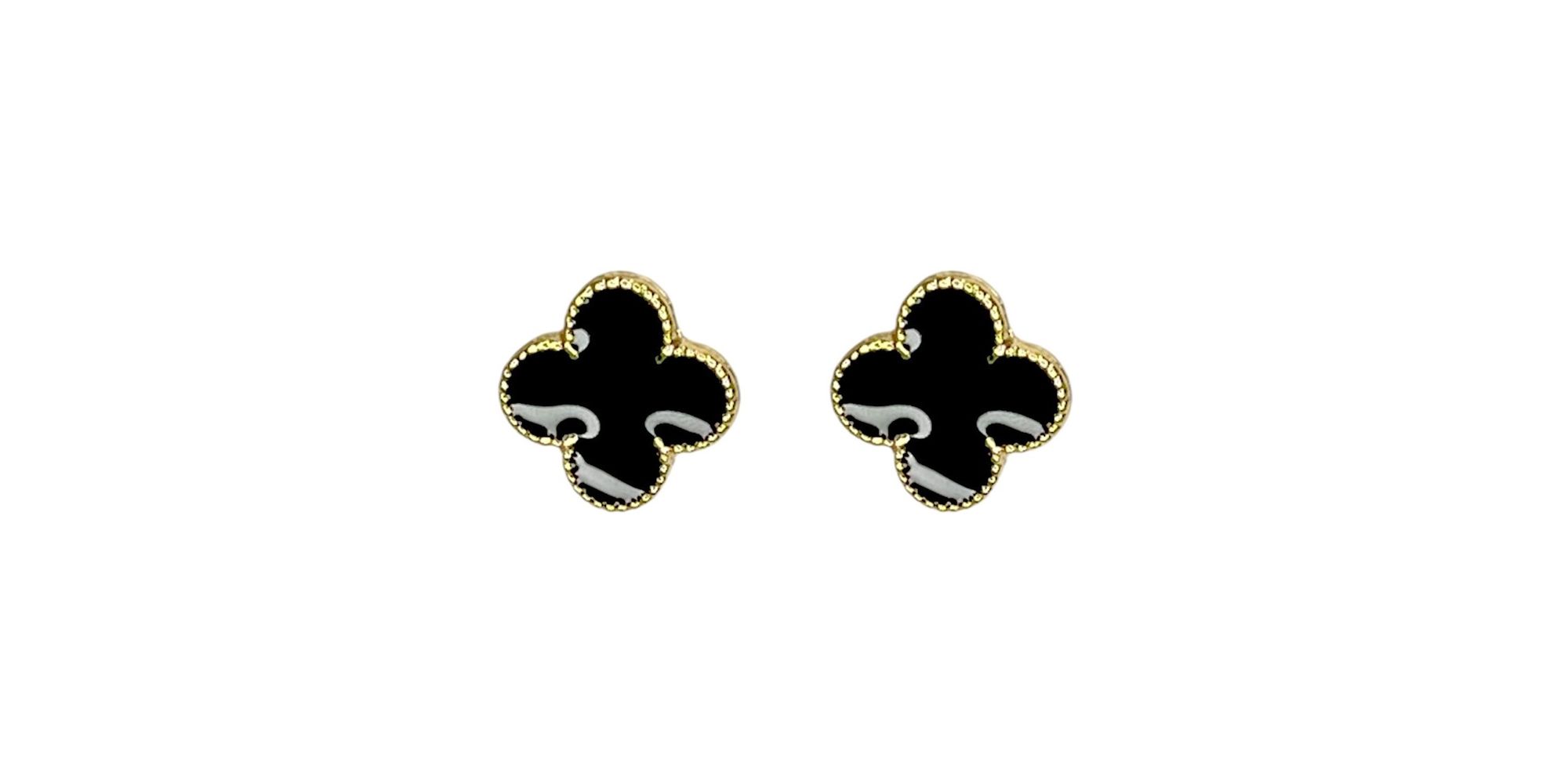 Brinco Trevo Preto Banhado A Ouro 18K