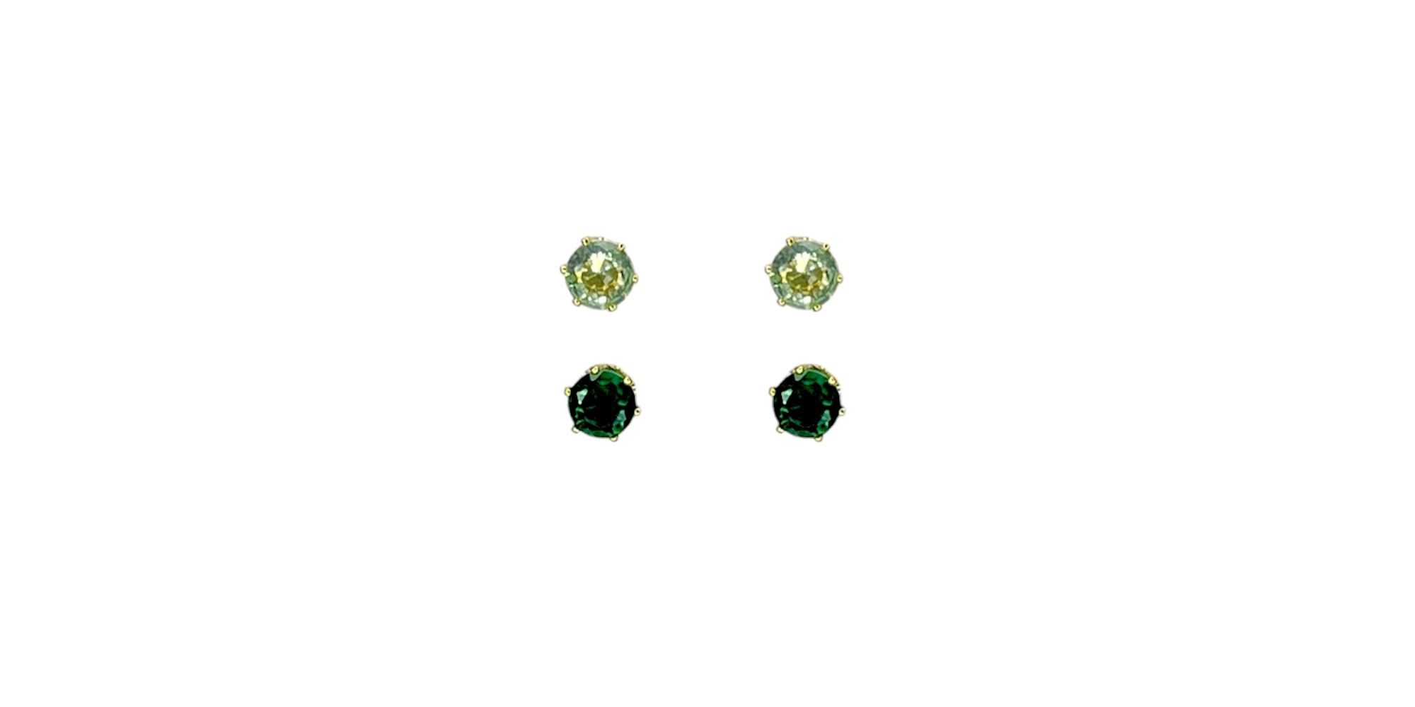 Brinco Duo Redondo Verde Banhado A Ouro 18K