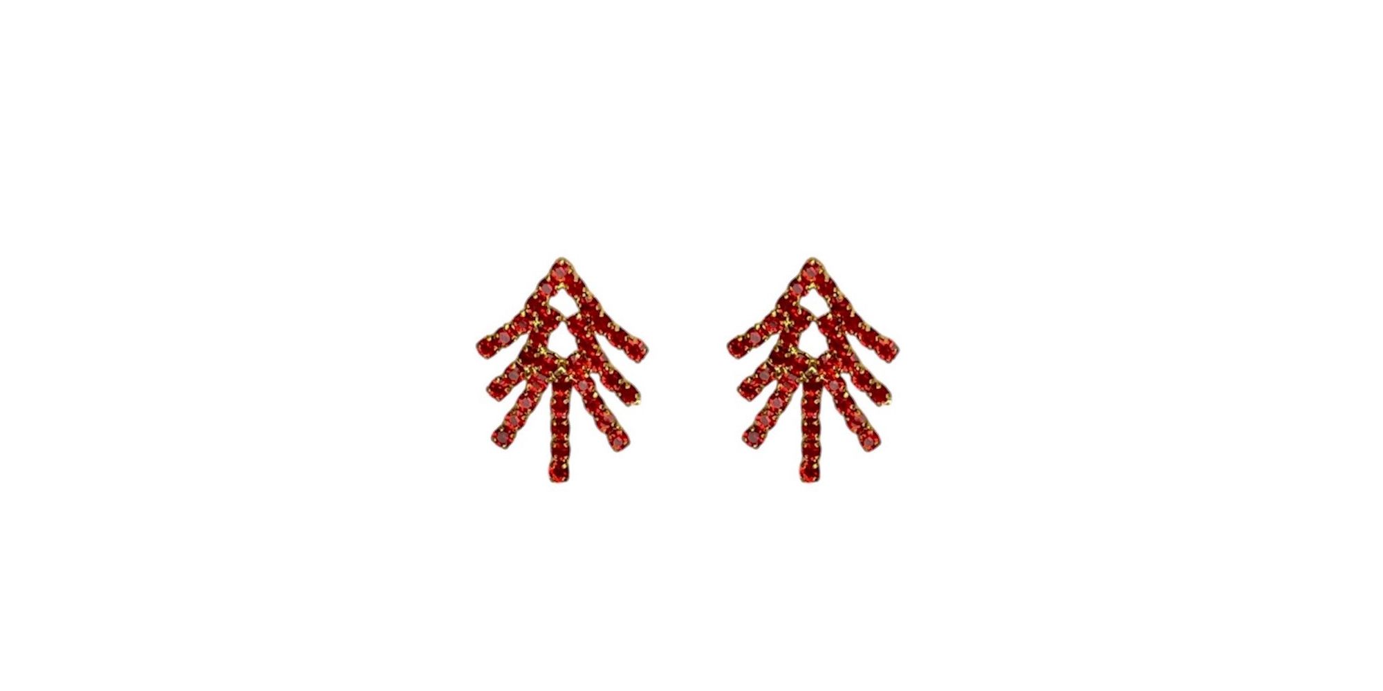 Brinco Pinho Vermelho Strass Banhado A Ouro 18K