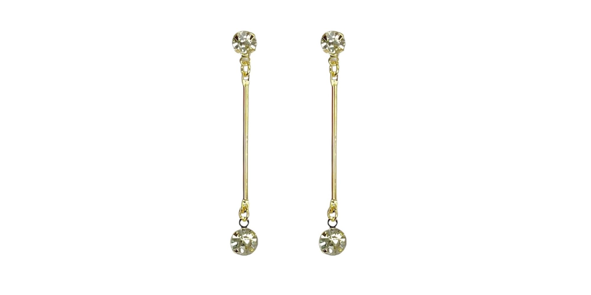 Brinco Palito Duo Strass Banhado A Ouro 18k 