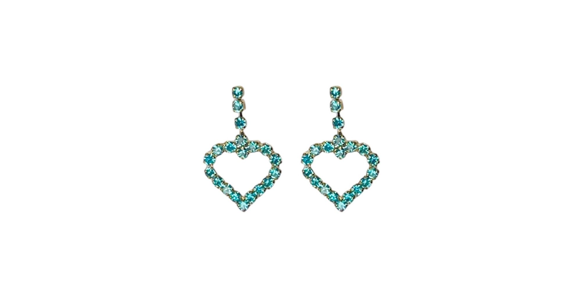 Brinco Coração Pedra Azul Strass Banhado A Ouro 18K