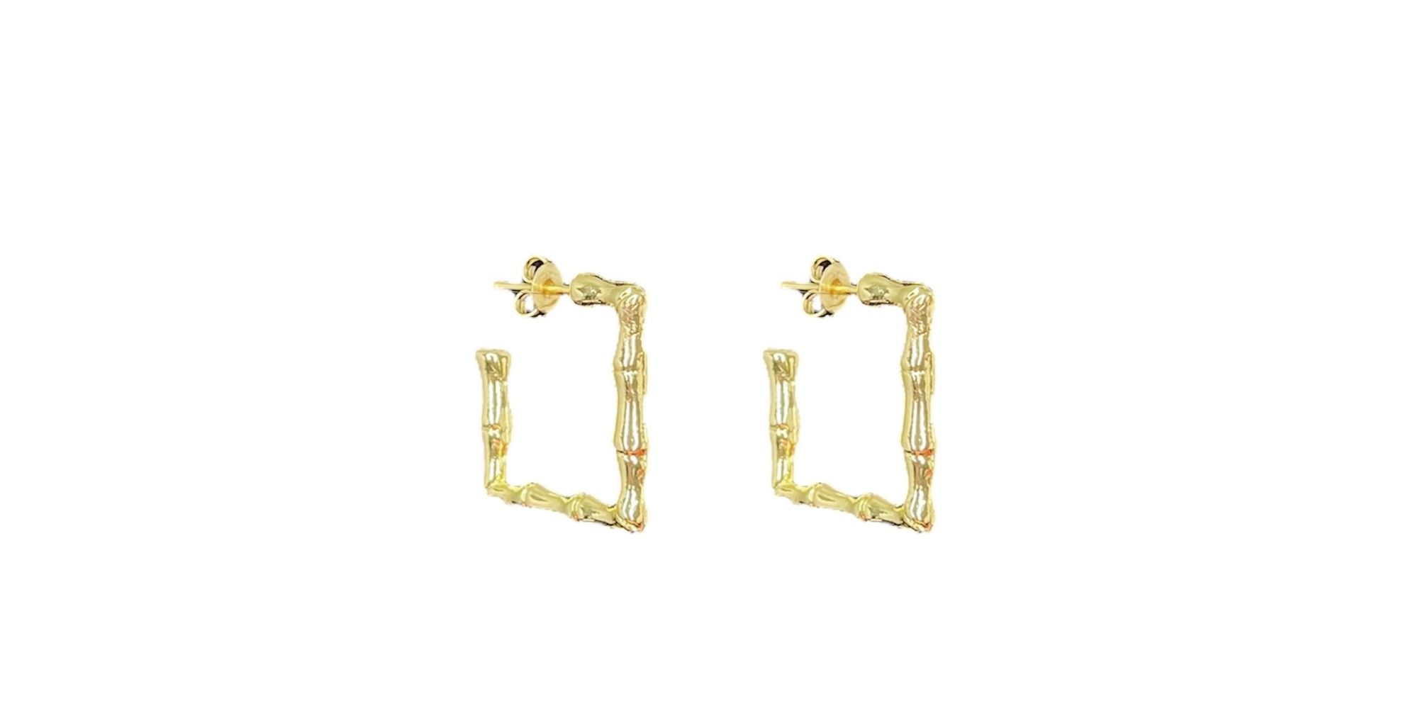 Brinco Argola Quadrado Bamboo Banhado A Ouro 18K