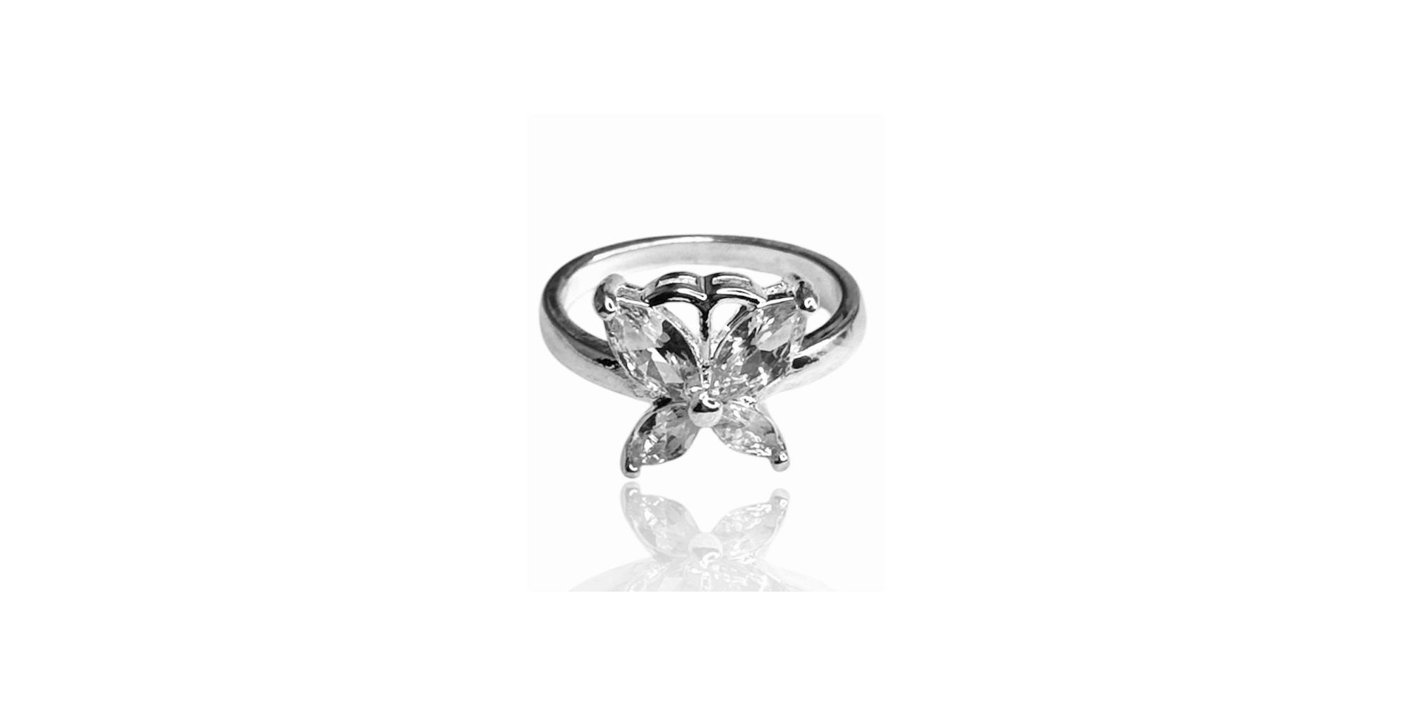 Anel Borboleta Cristal Zircônia Banhando A Prata 925