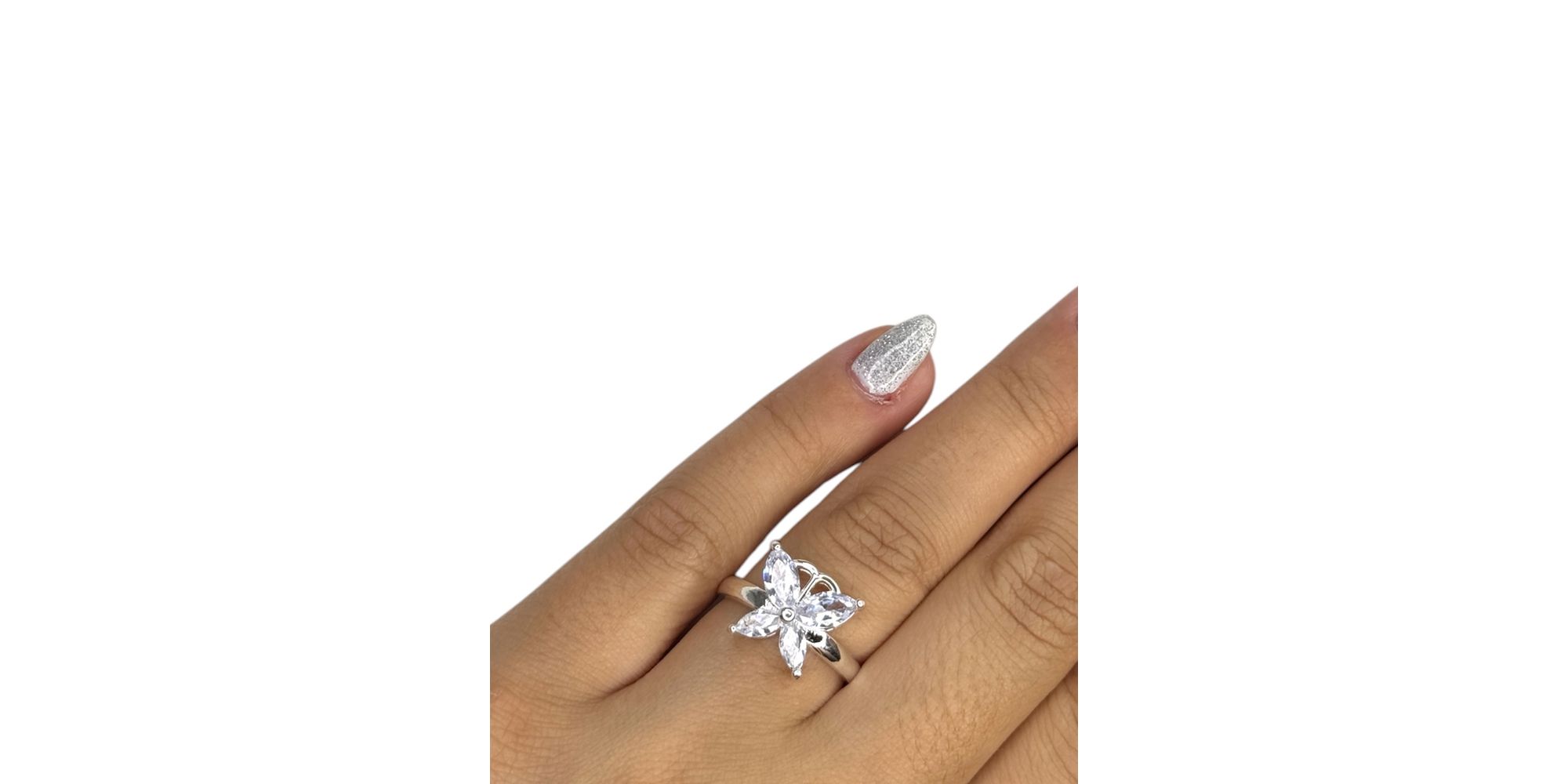 Anel Borboleta Cristal Zircônia Banhando A Prata 925