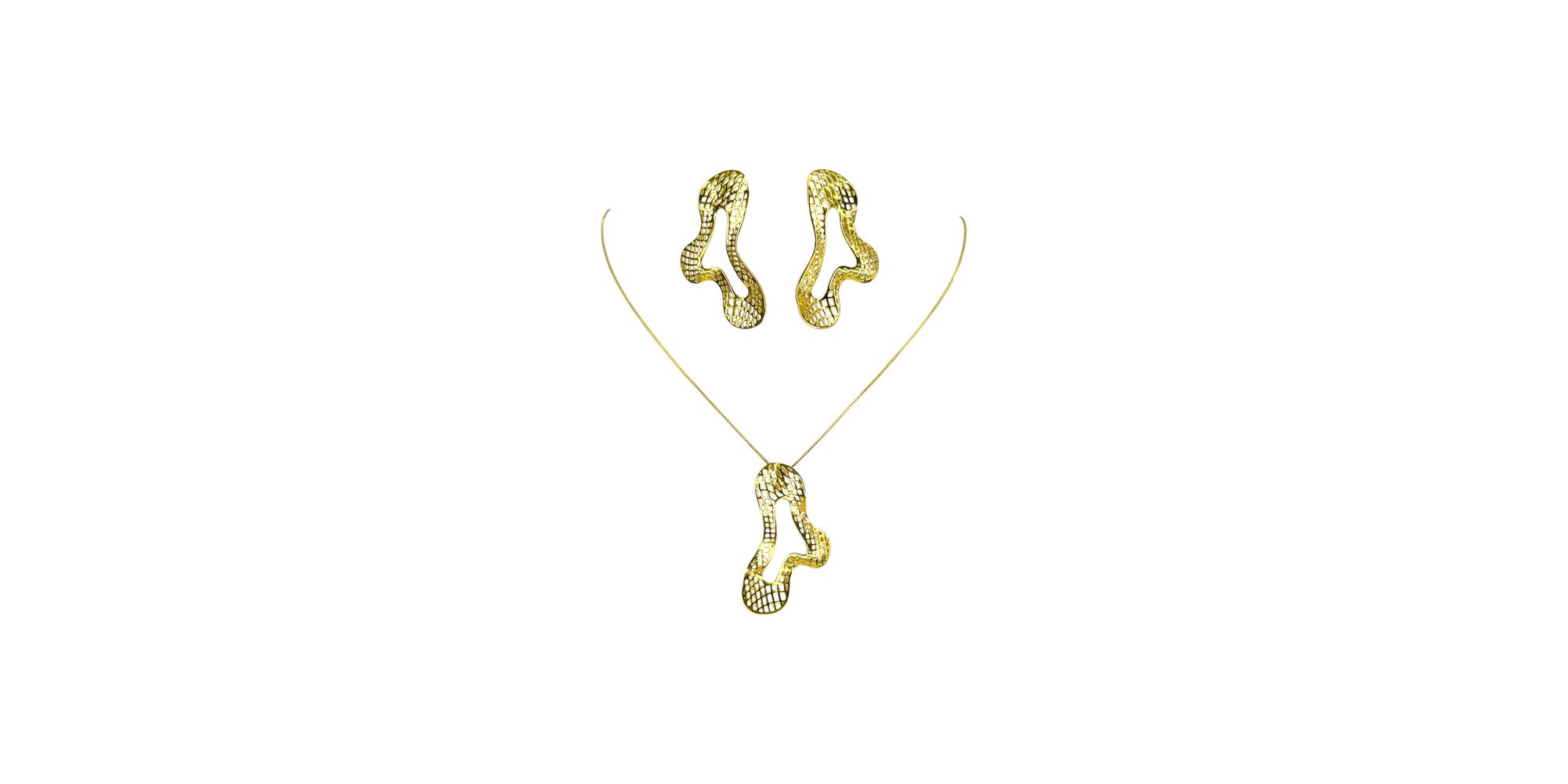 Conjunto Orgânico Vazado Banhado A Ouro 18K