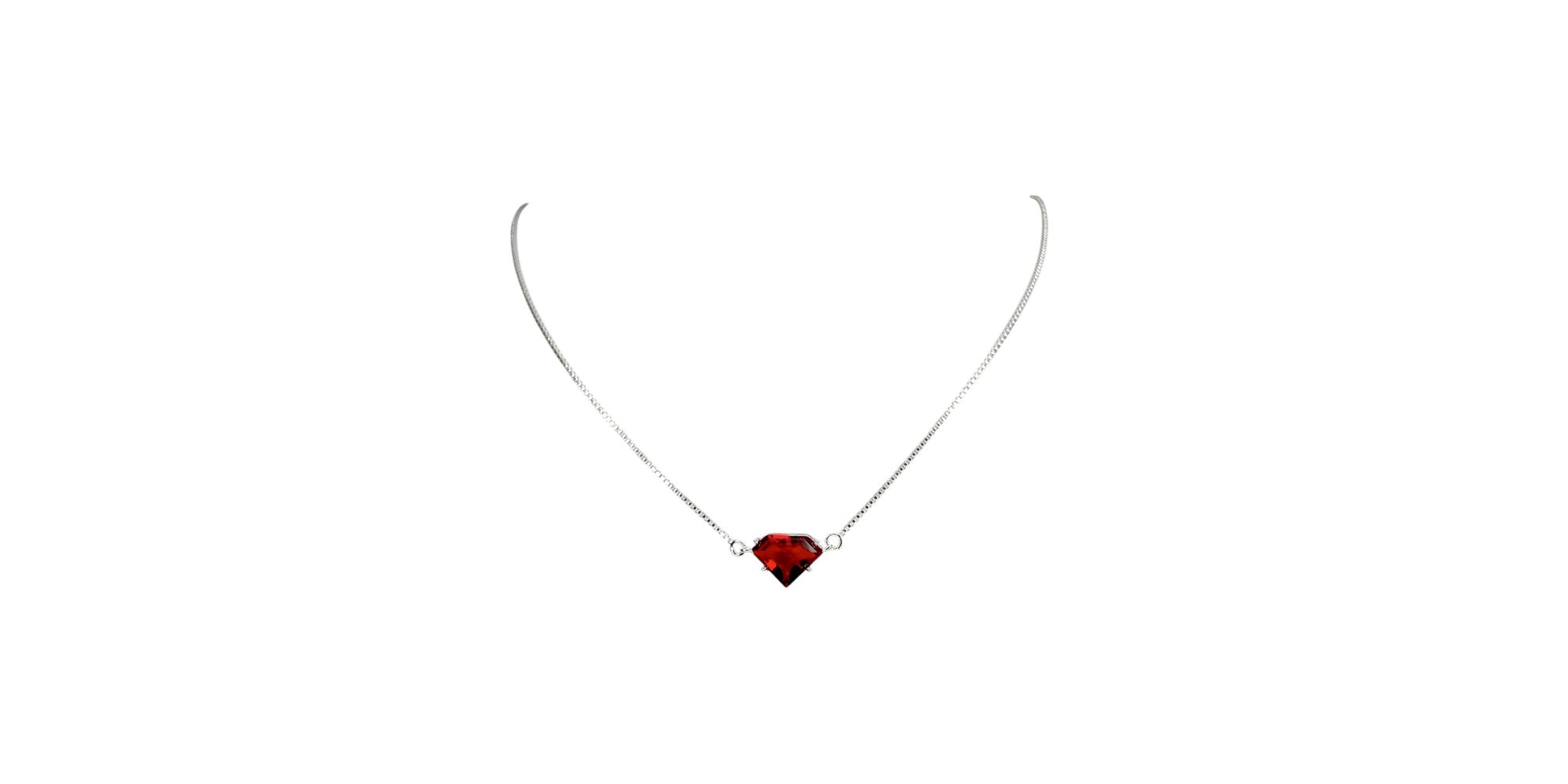 Colar Diamante Vermelho Banhado A Prata 925