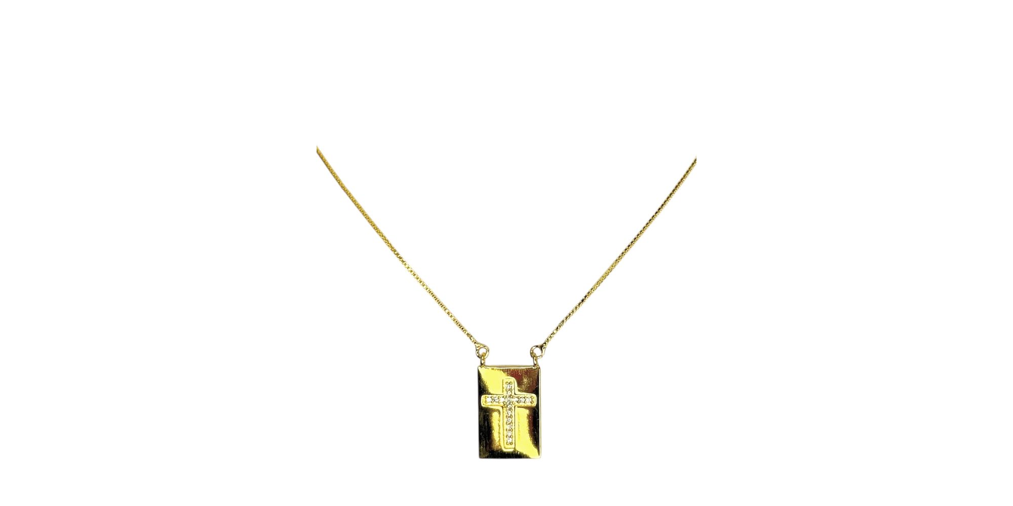 Colar Cruz Cravejado Placa Banhado A Ouro 18K