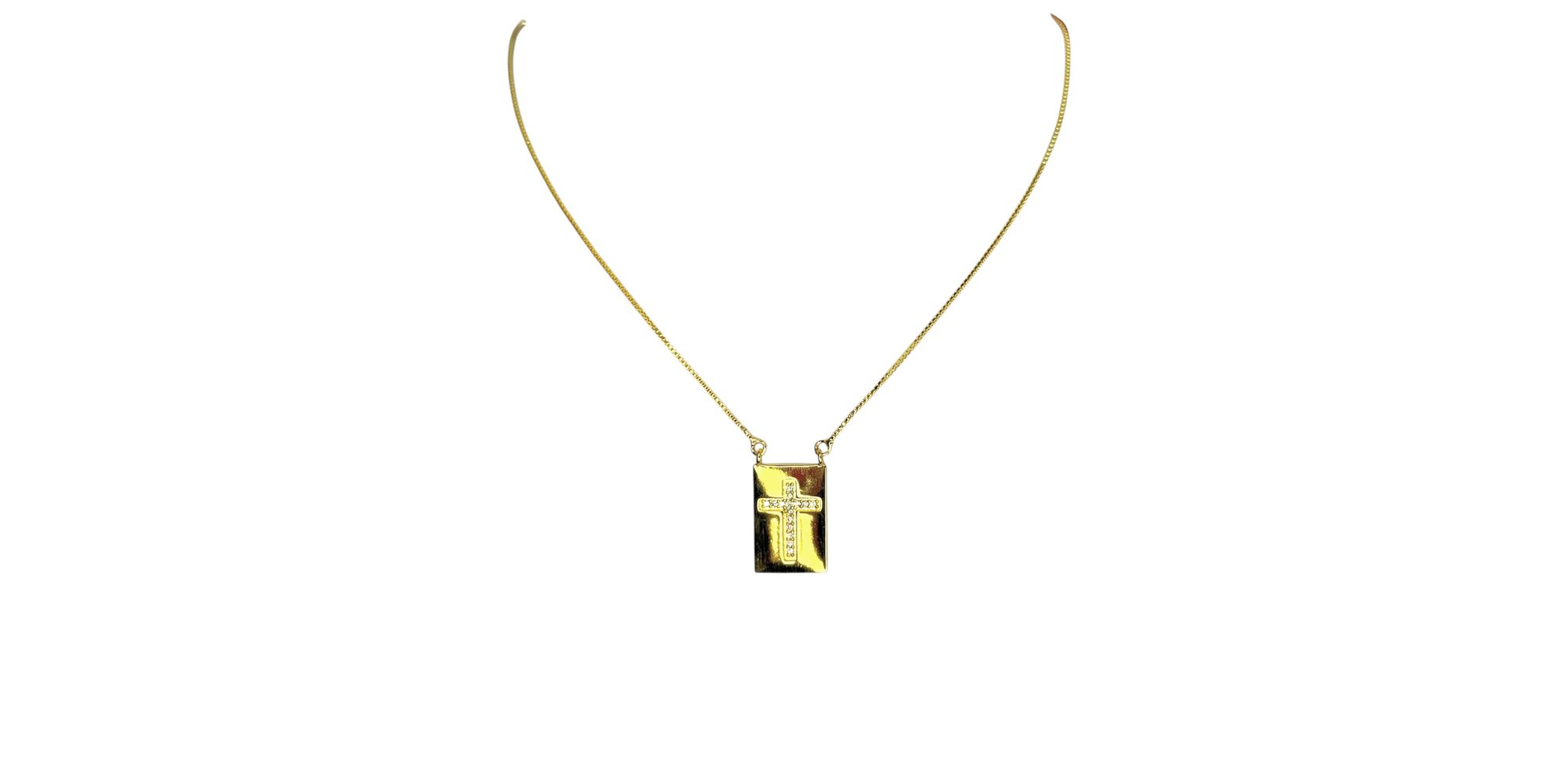 Colar Cruz Cravejado Placa Banhado A Ouro 18K