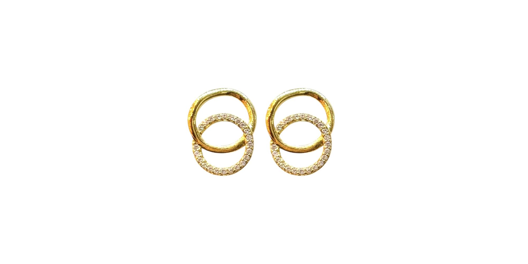 Brinco Argola Duo Liso Cravejada Banhado A Ouro 18K