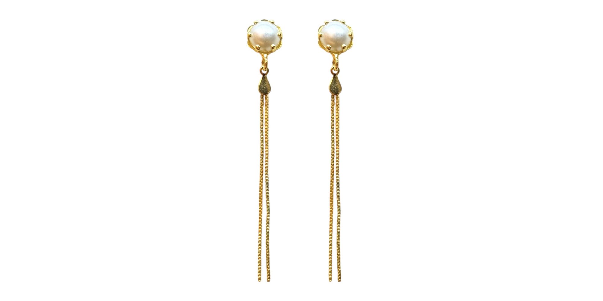 Brinco Pérola Duas Correntes Banhado a Ouro 18K