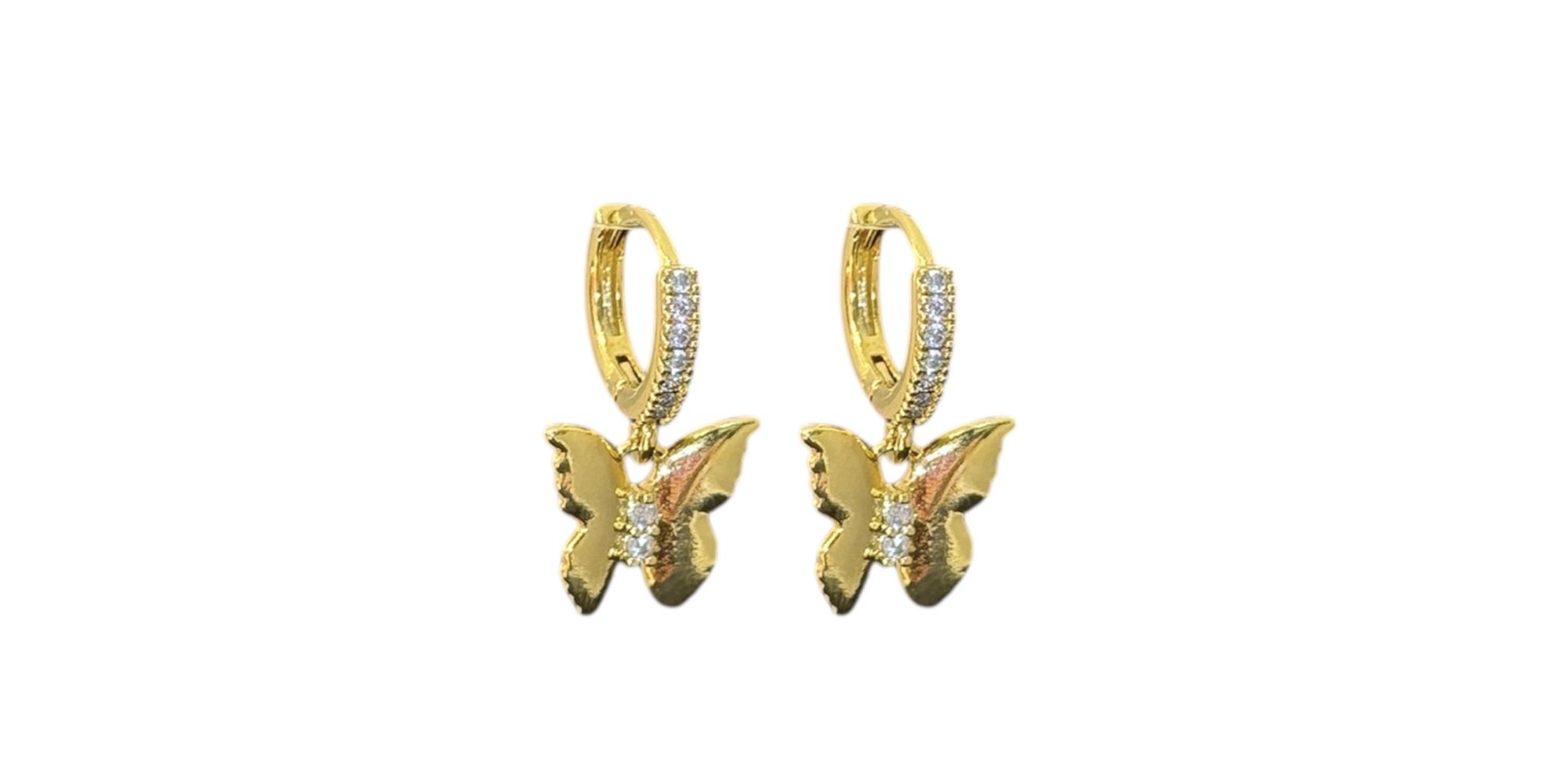 Brinco Borboleta Zircônia Tranqueta Cravejada Banhado A Ouro 18K