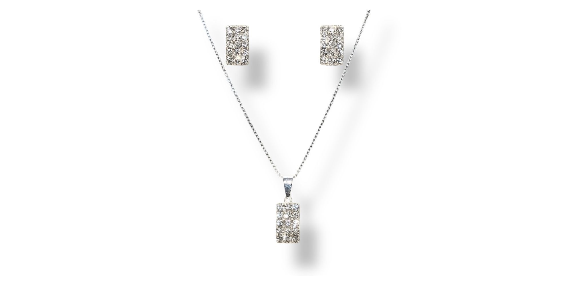 Conjunto Retangular Strass Banhado A Prata 925