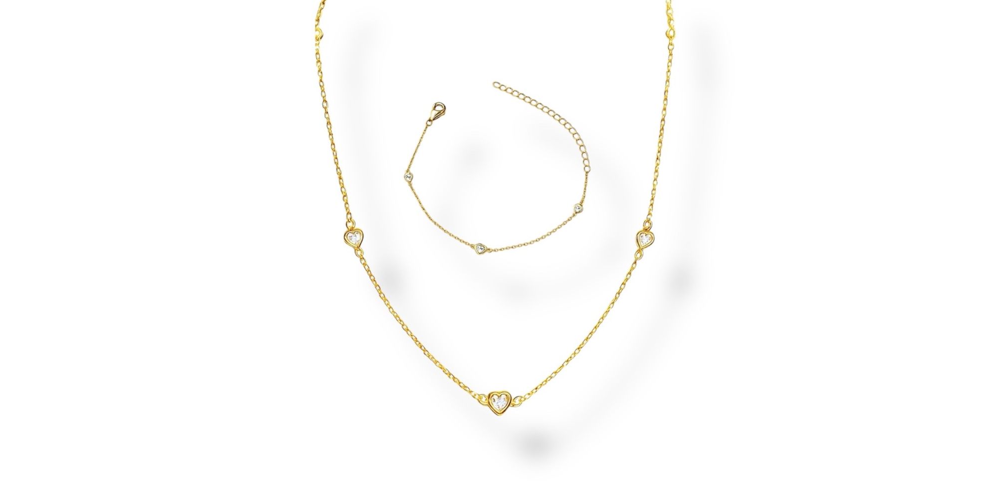 Conjunto Pontos Luz Coração Zircônia Banhado A Ouro 18K