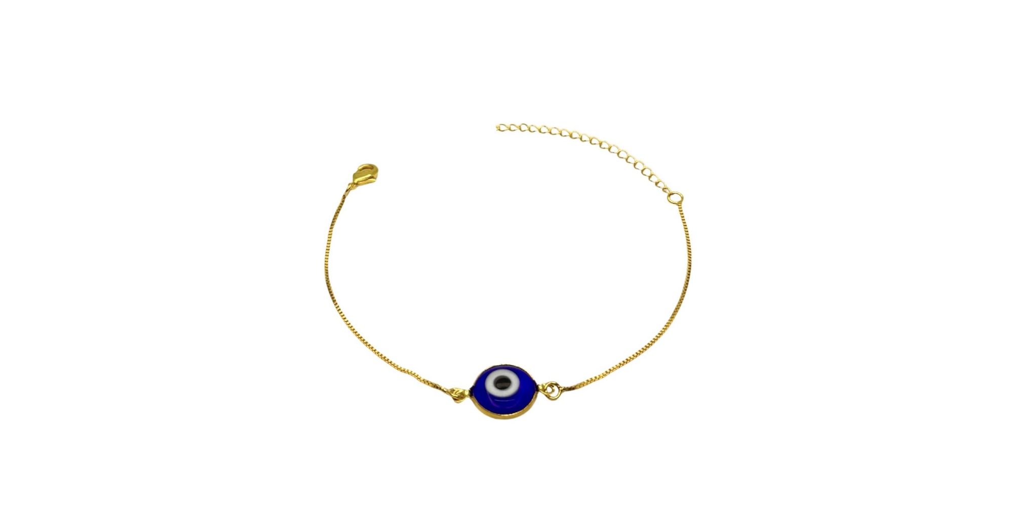 Pulseira Olho Grego Azul Escuro Meio Vazado Banhado A Ouro 18k