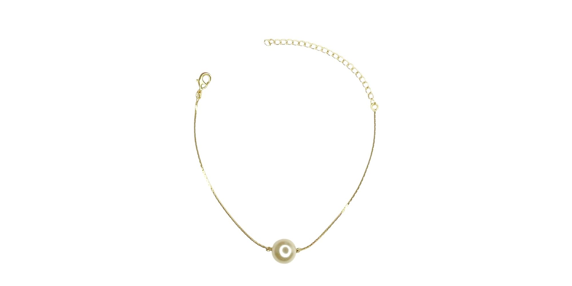 Pulseira Malha L 90 Pérola Única Banhado A Ouro 18K