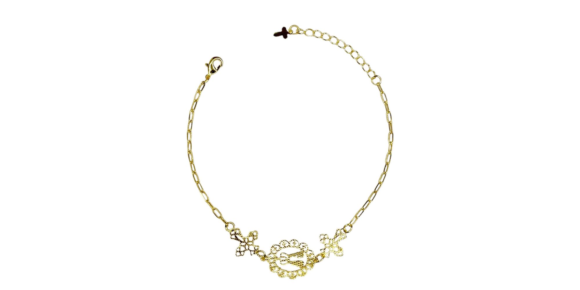 Pulseira Nossa Senhora Cruz Banhado A Ouro 18k