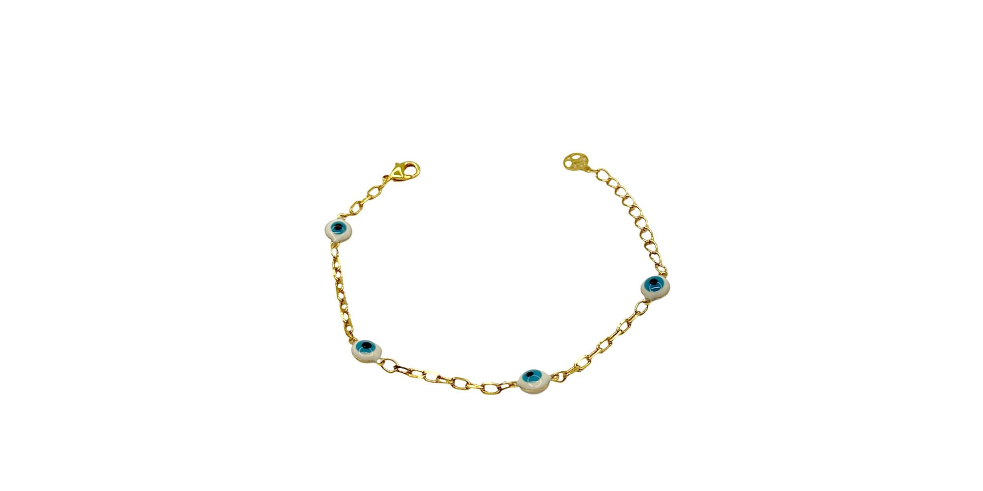 Pulseira Olho Grego Redondo Azul Claro Banhado A Ouro 18K