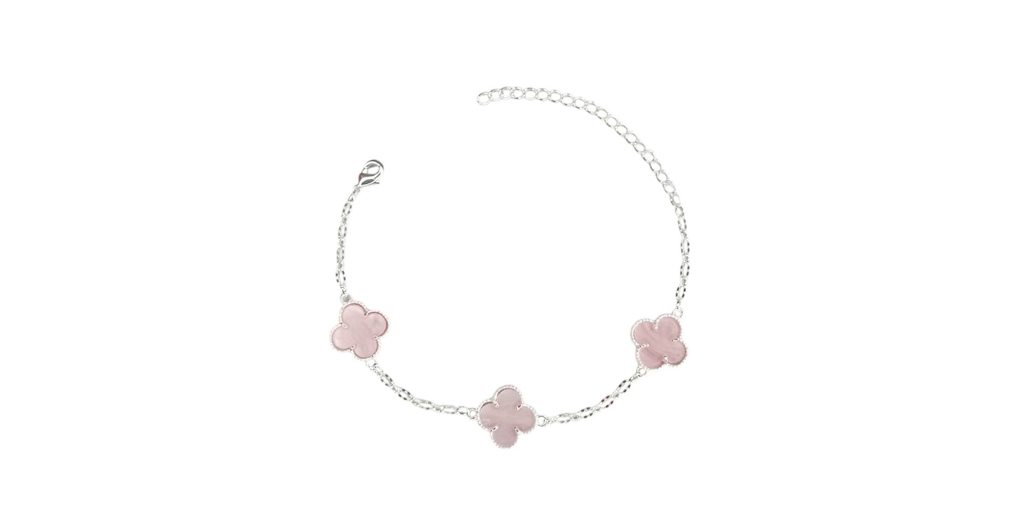 Pulseira Três Trevo Rosa 15m Banhado A Prata 925