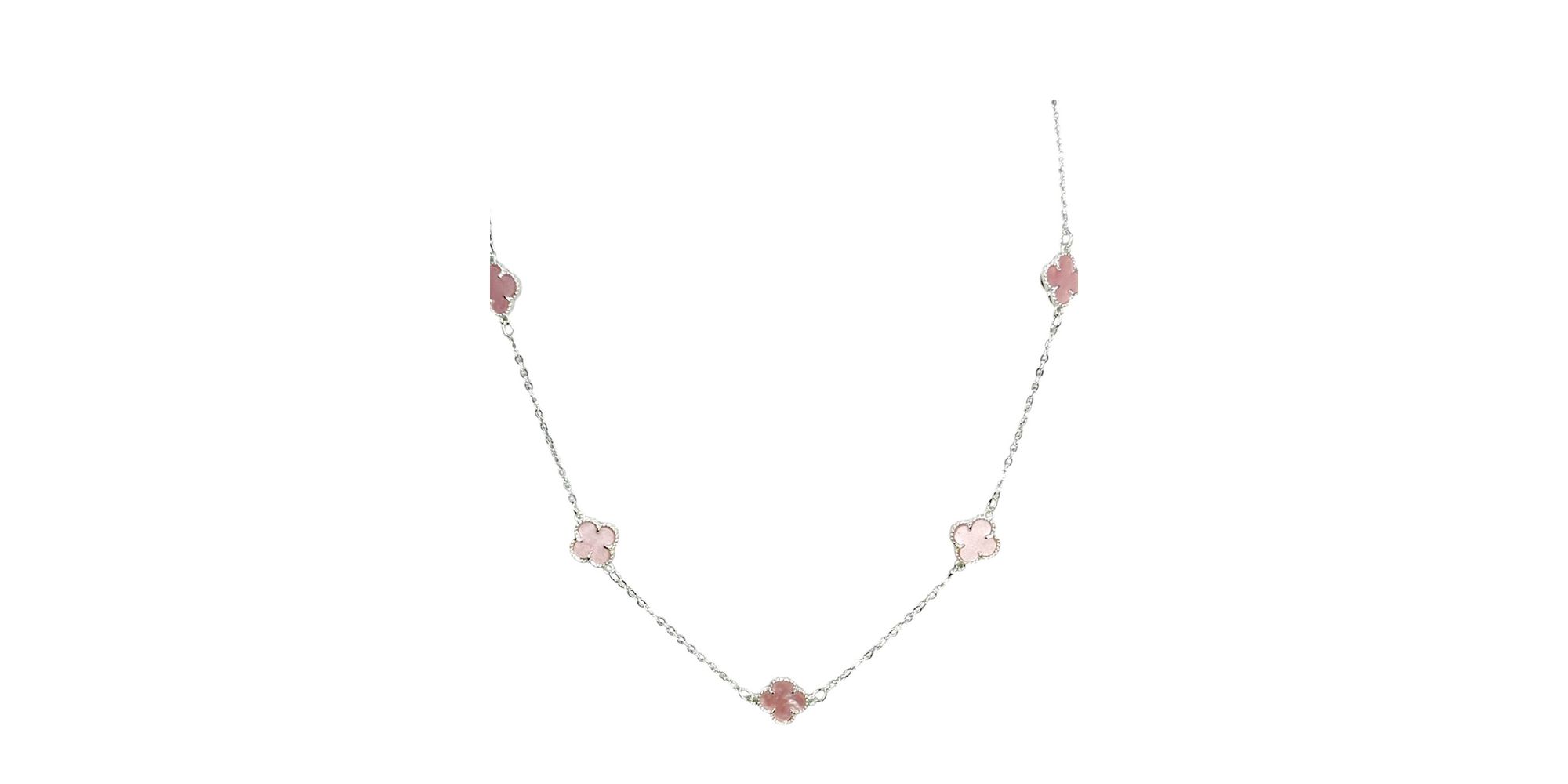 Colar Cinco Trevo Rosa Dois Lado Banhado A Prata 925