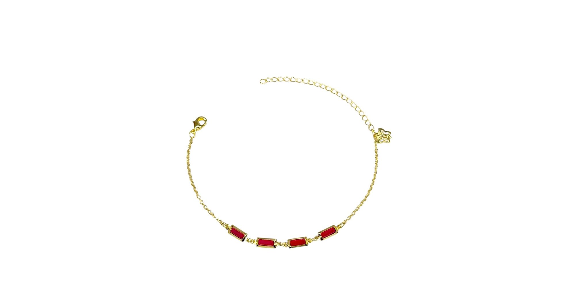 Pulseira Quatro Moldura Vermelha Banhado A Ouro 18K
