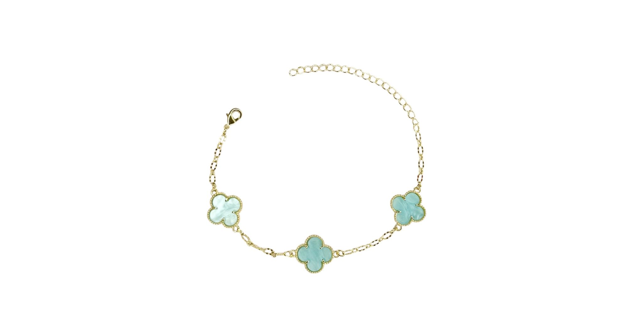 Pulseira Três Trevo Azul Água Banhado A Ouro 18K