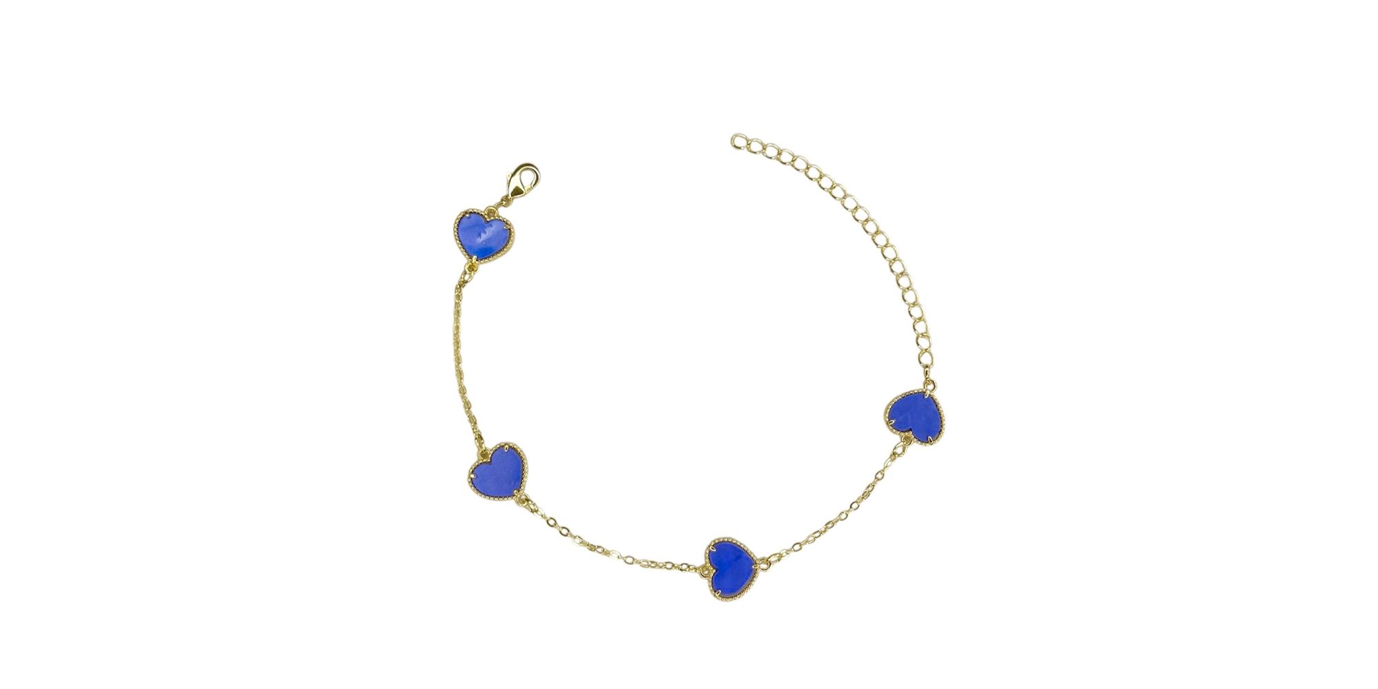Pulseira Quatro Coração Azul Royal Banhado A Ouro 18K