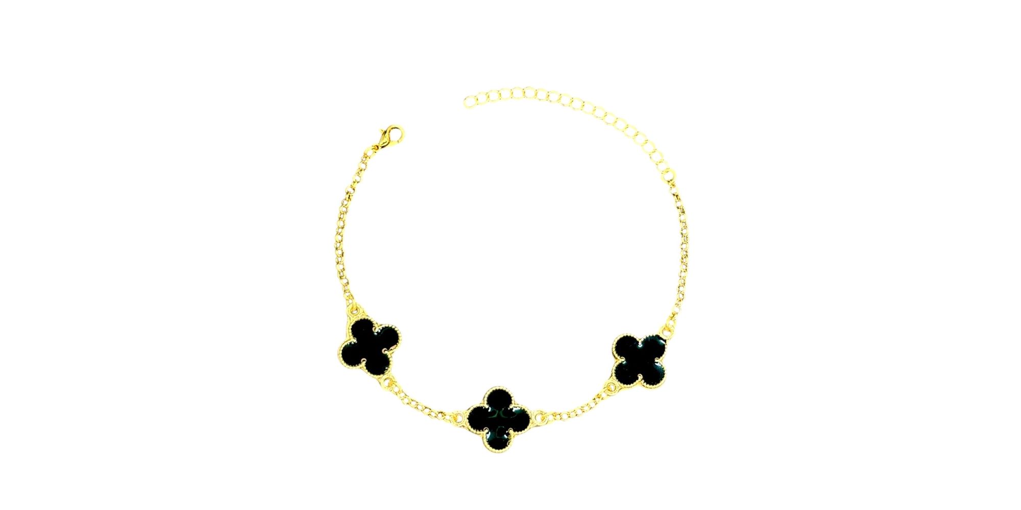 Pulseira Três Trevo Preto Virgínia Banhado A Ouro 18K