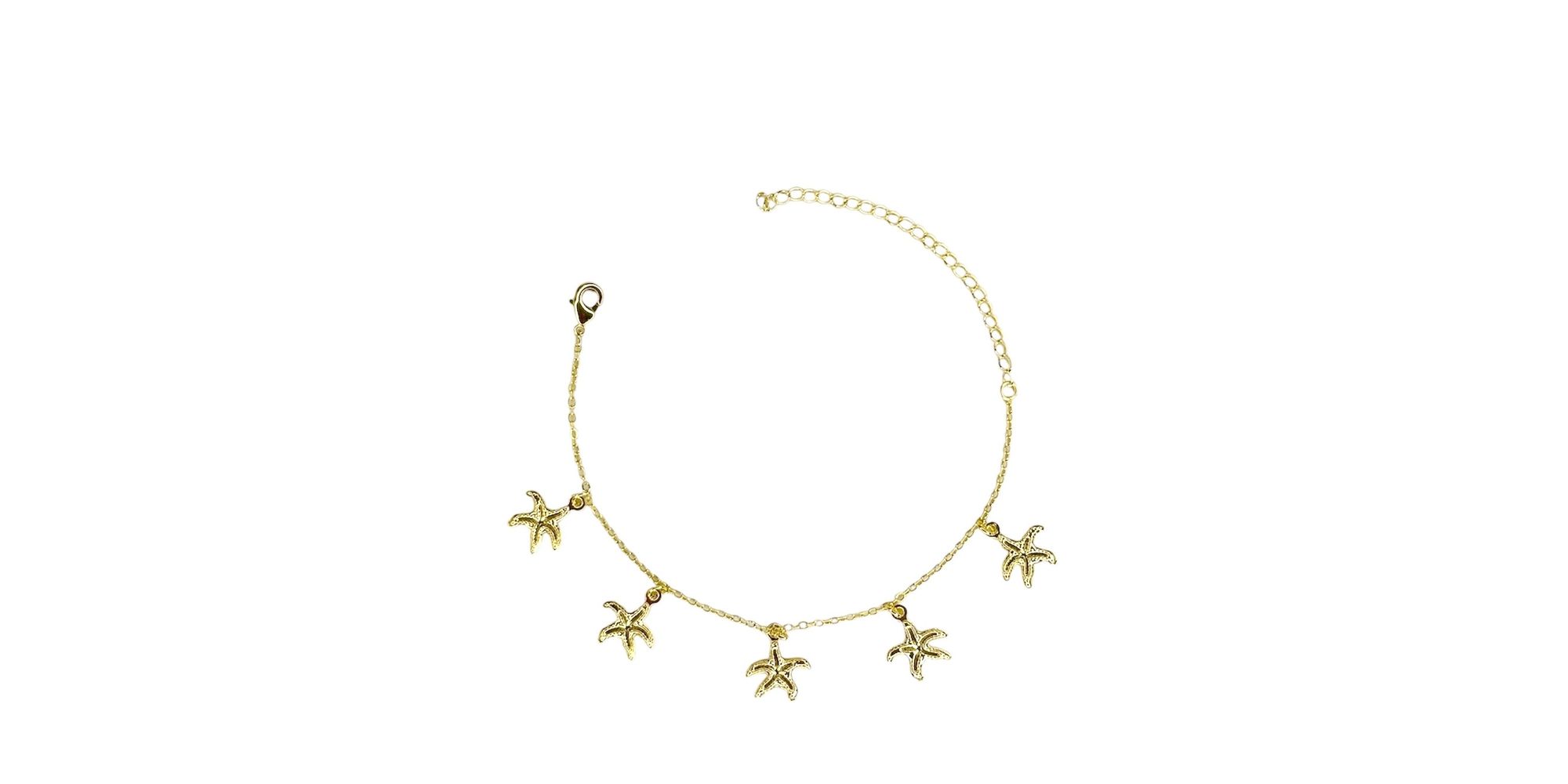 Pulseira Cinco Estrela Do Mar Pendurado Banhado A Ouro 18K