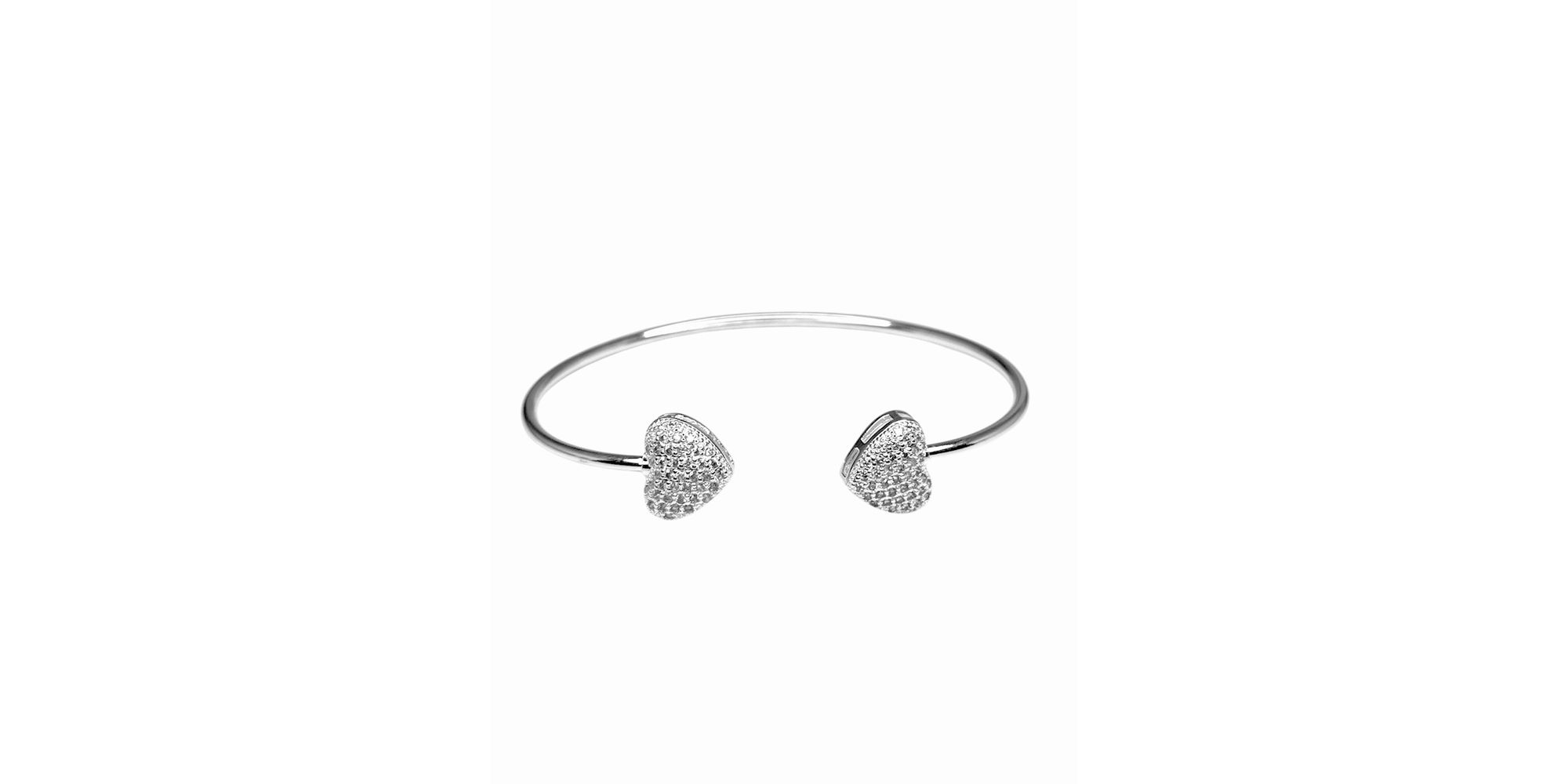 Pulseira Bracelete Dois Corações Cravejado Banhado A Prata 925 