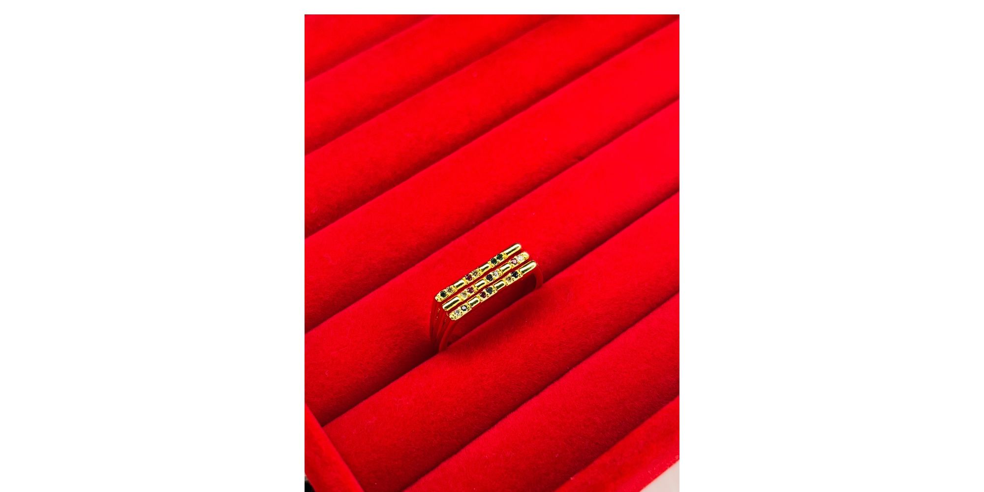 Anel Três Lines Colorido Cravejado Banhado A Ouro 18k