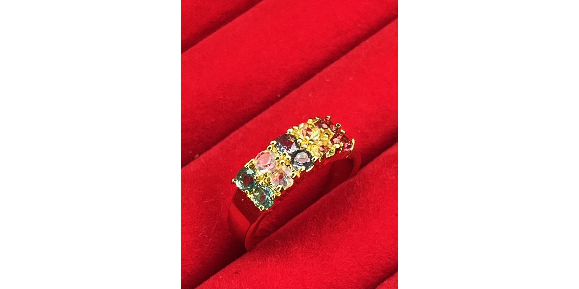 Anel Tela Colorida Zircônia Banhado A Ouro 18k